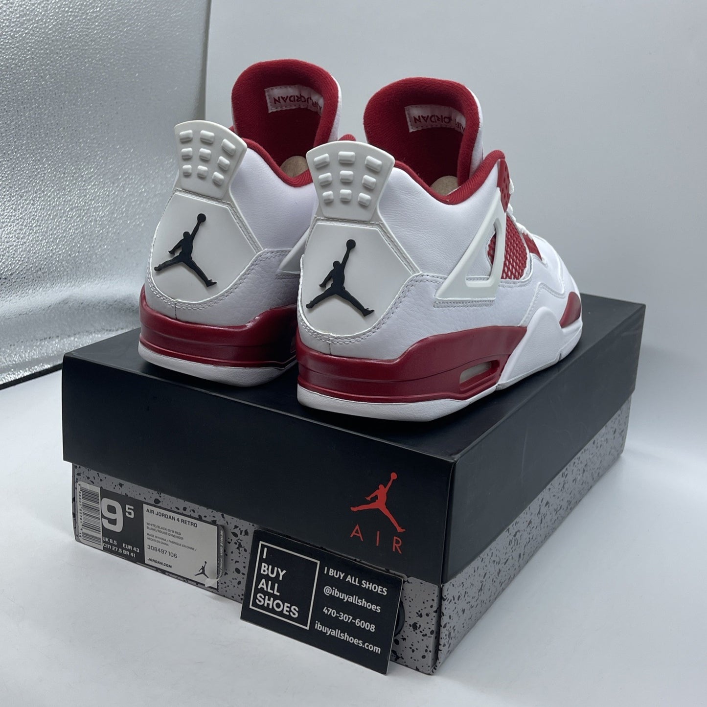 Size 9.5 - Jordan 4 Retro alternate 89 2016 White Red Leather (308497-106)