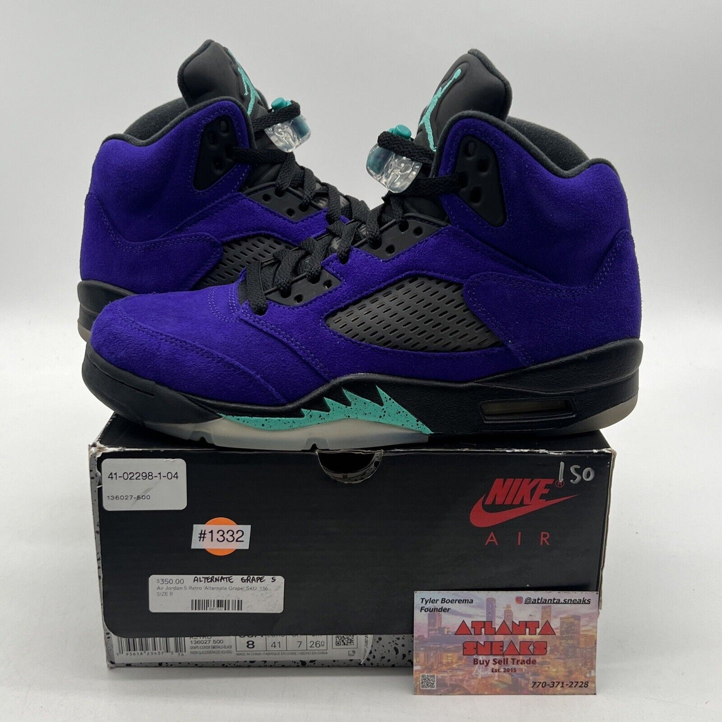 Size 8 - Jordan 5 Retro Alternate Grape 2020 Black Aqua Purple Suede 136027-500