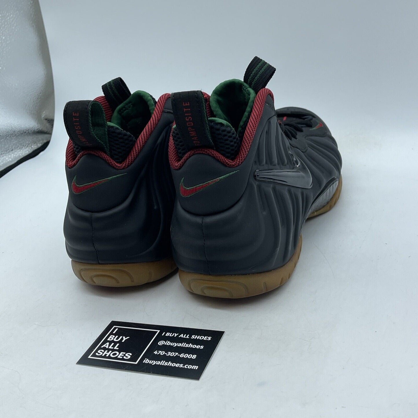 Size 9.5 - Nike Foamposite Pro Gucci Black Red Green Leather (624041-004)
