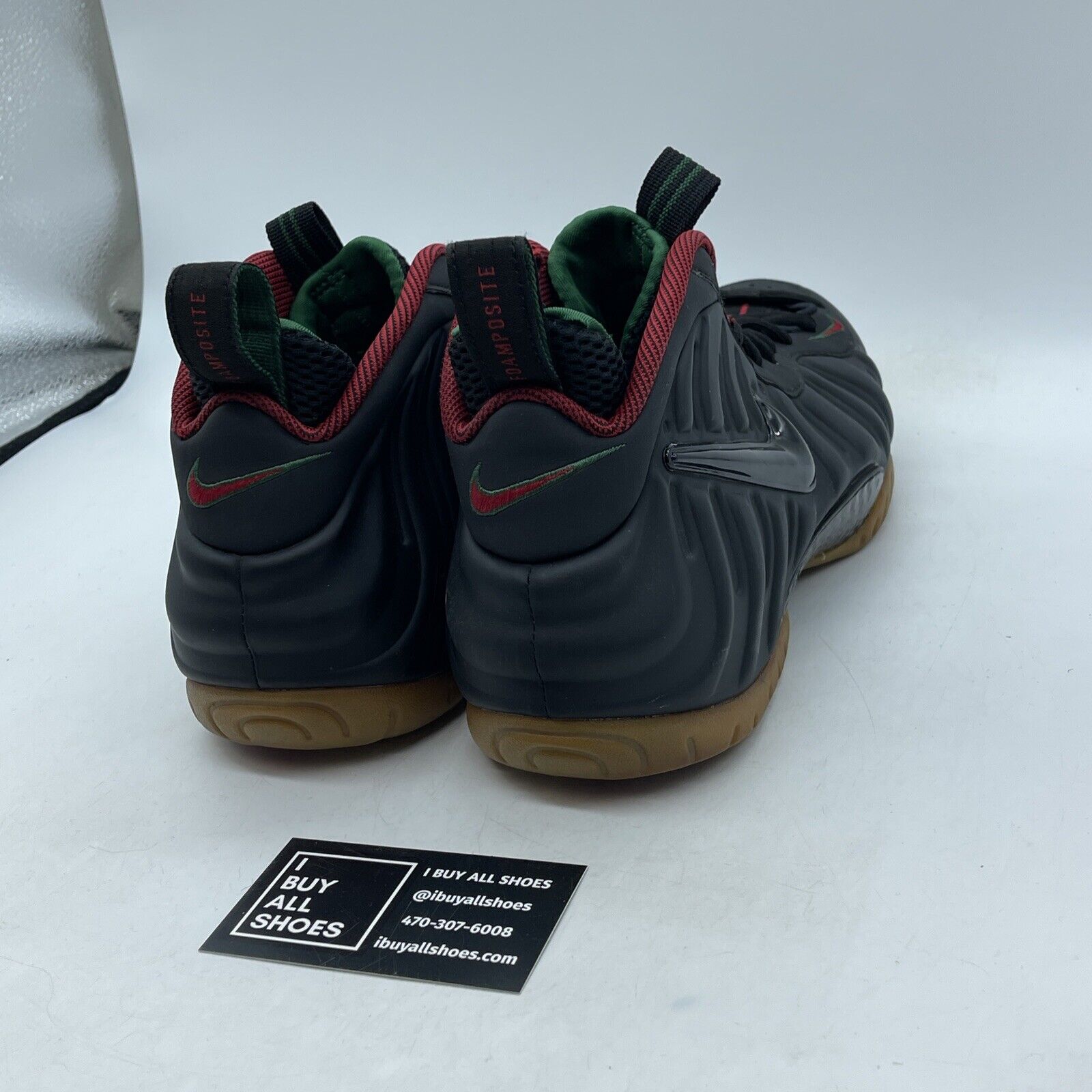 Size 9.5 - Nike Foamposite Pro Gucci Black Red Green Leather (624041-004)