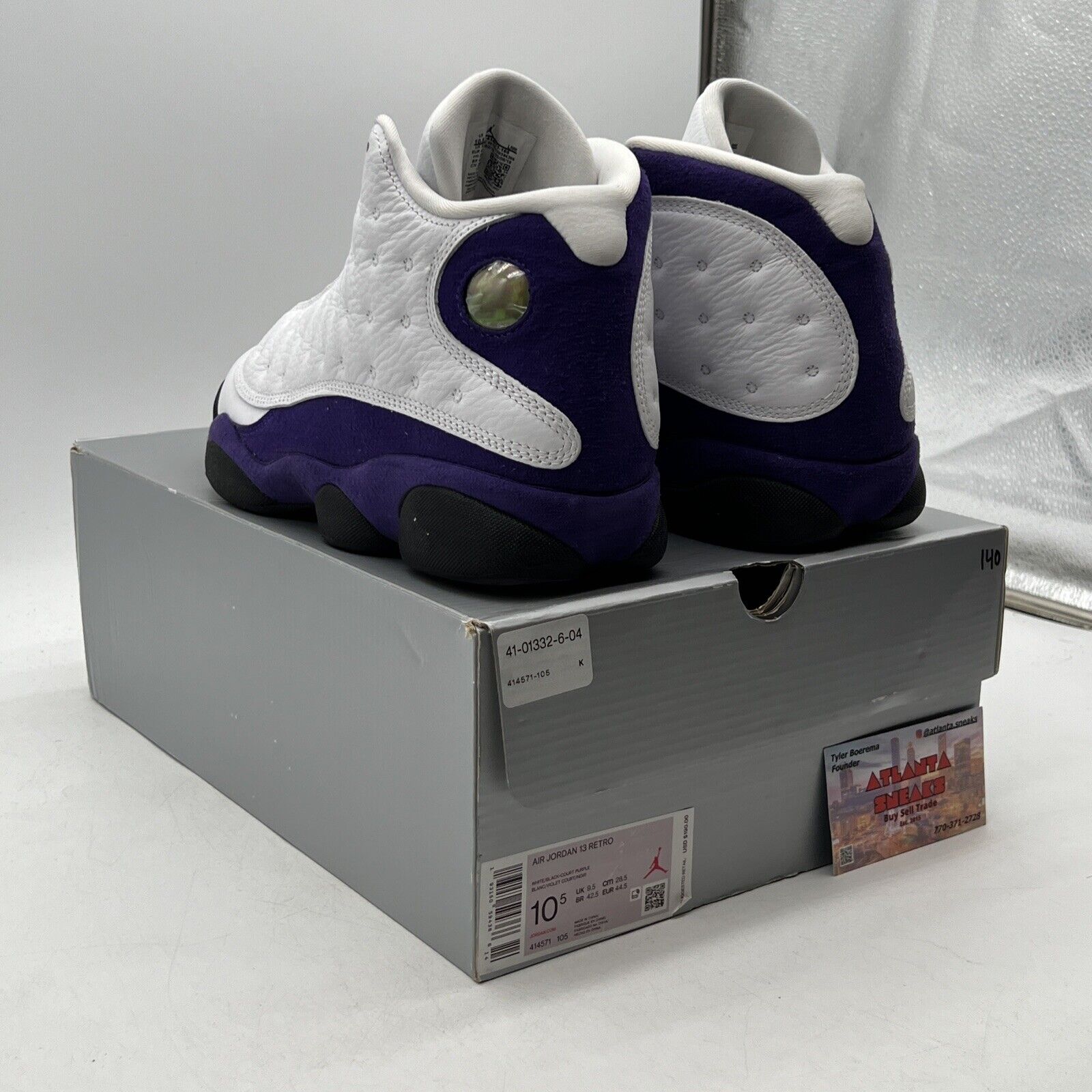 Size 10.5 - Air Jordan 13 Retro Lakers White Purple Leather (414571-105)