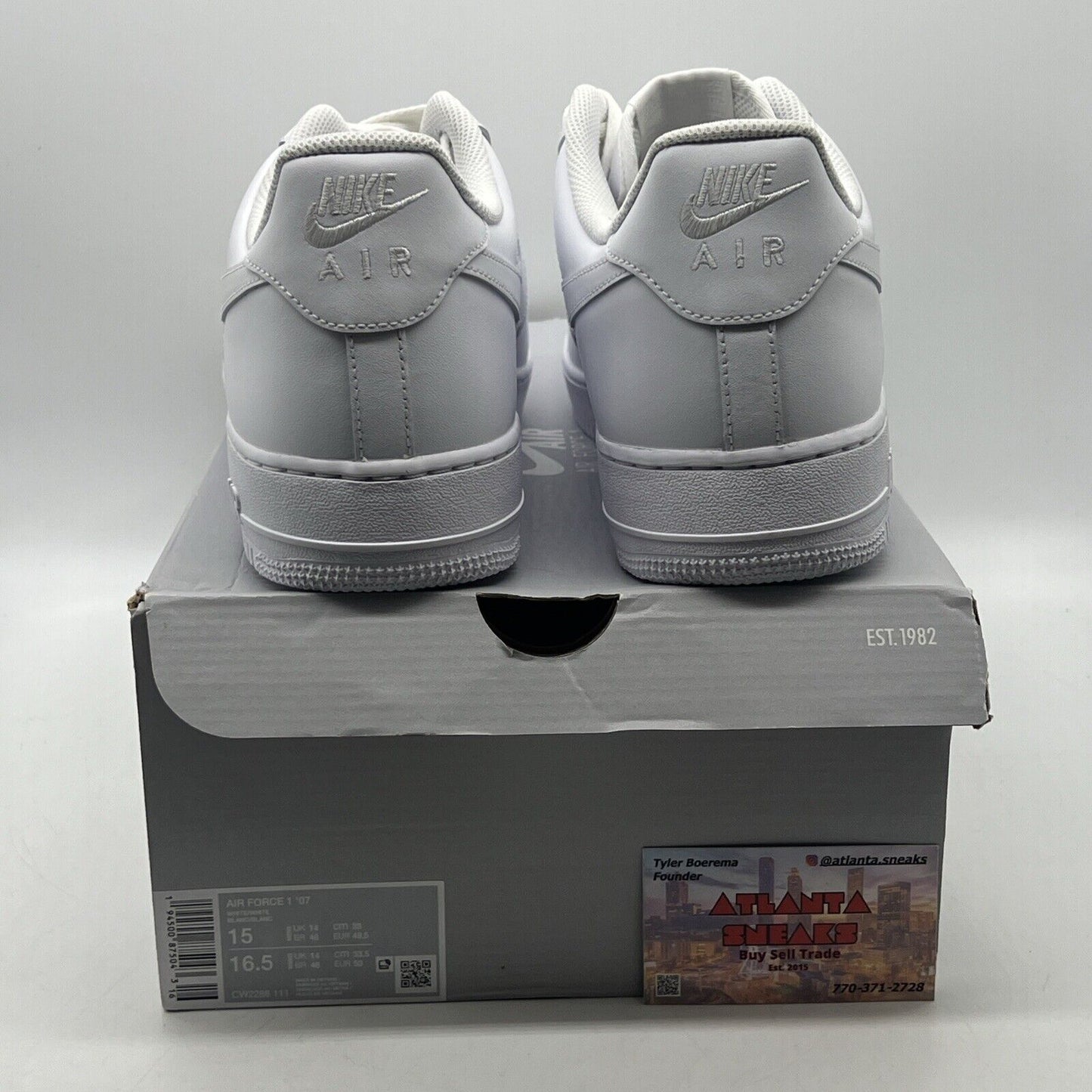 Size 15 - Nike Air Force 1 '07 Low Triple White Leather (CW2288-111)