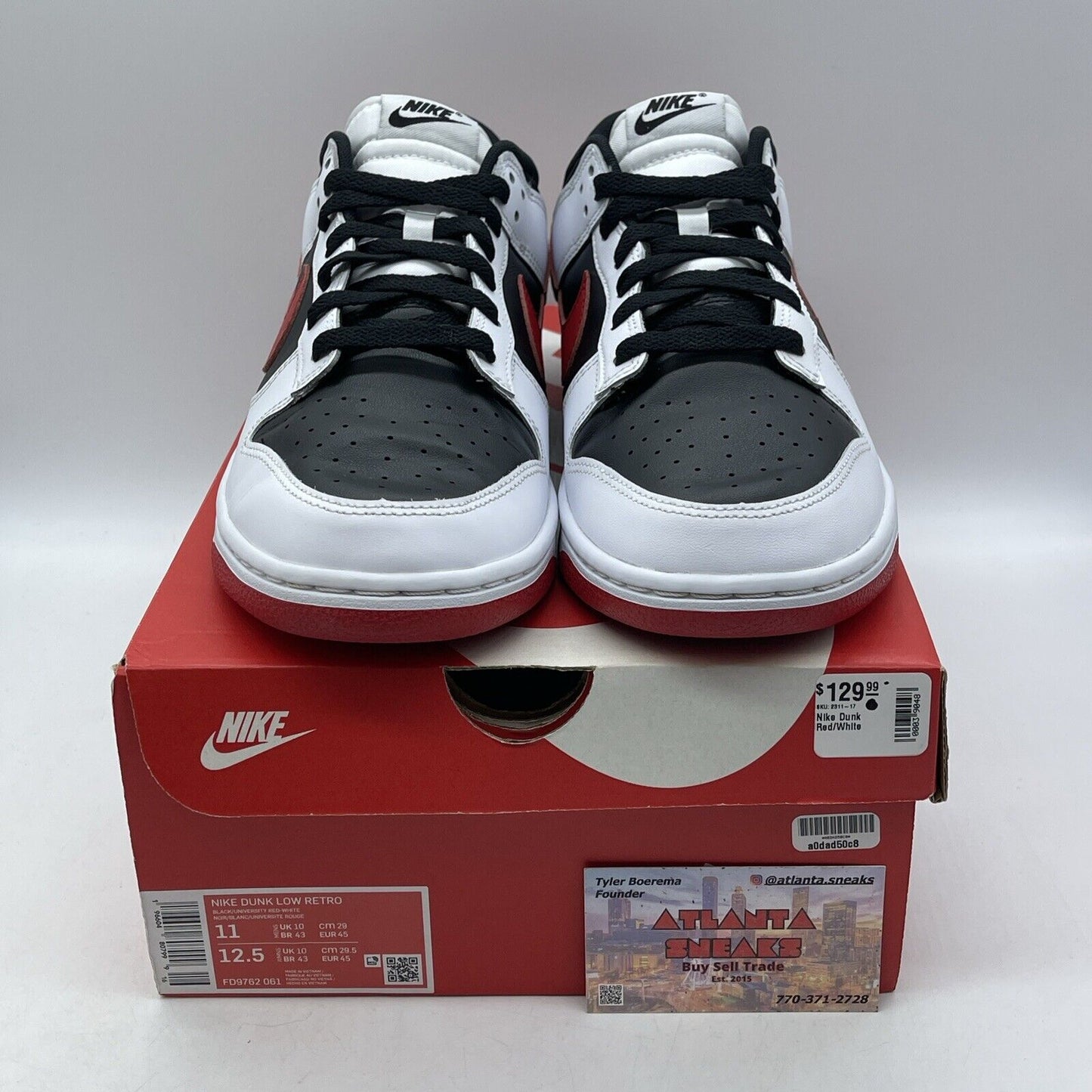 Size 11 - Nike Dunk Low White Black Red Leather (FD9762-061)