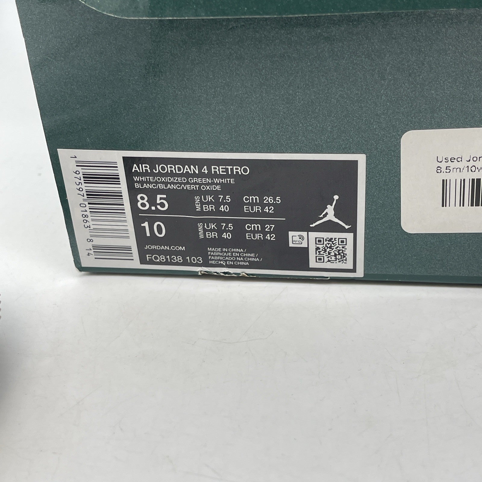 Size 8.5 - Air Jordan 4 Retro Oxidized Green White Leather (FQ8138-103)