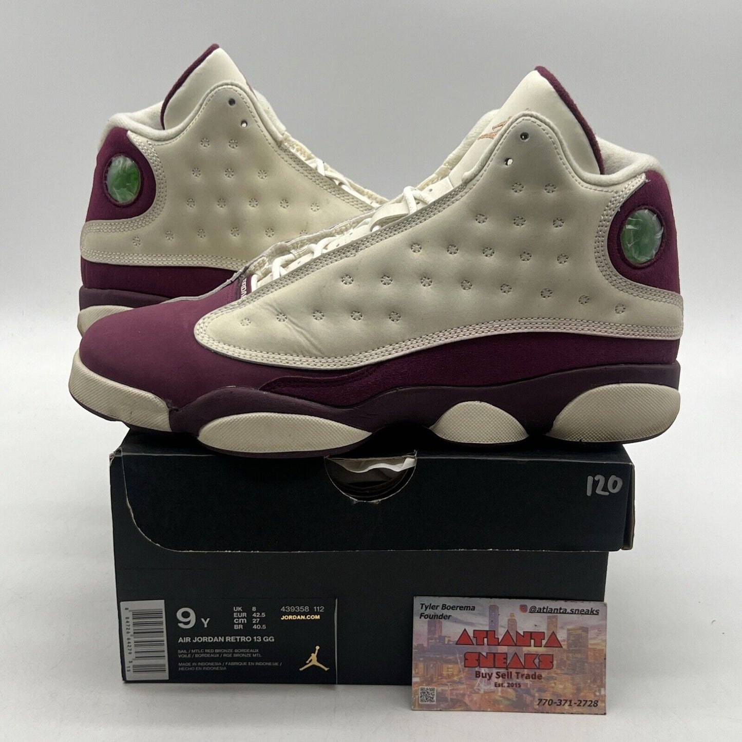 Size 9Y - Jordan 13 Retro Bordeaux  Maroon Cream Suede  (439358-112)