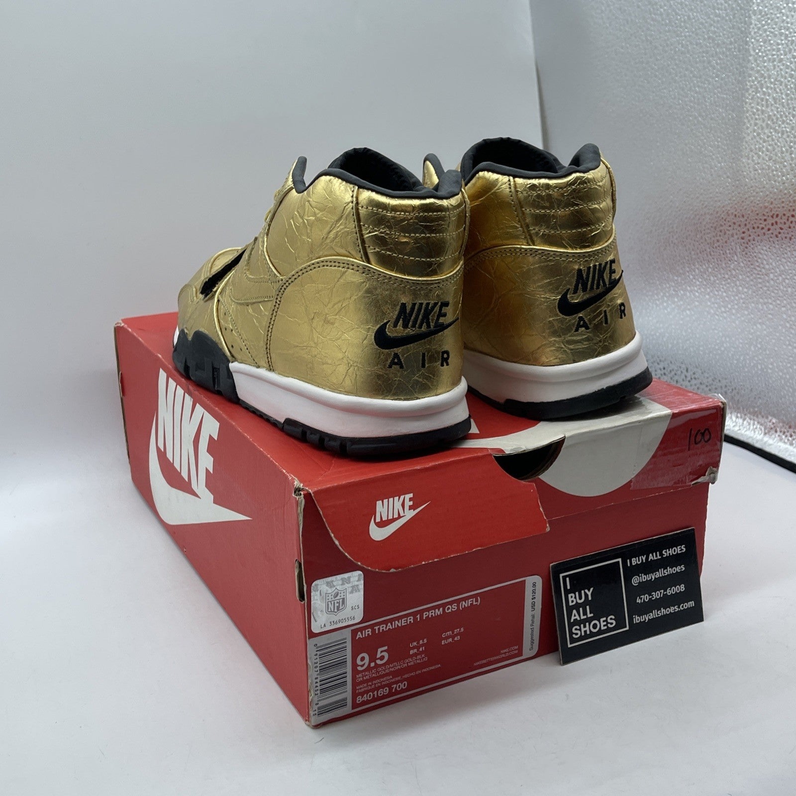Size 9.5 - Nike Air Trainer 1 PRM QS Super Bowl Gold Black Leather (840169-700)