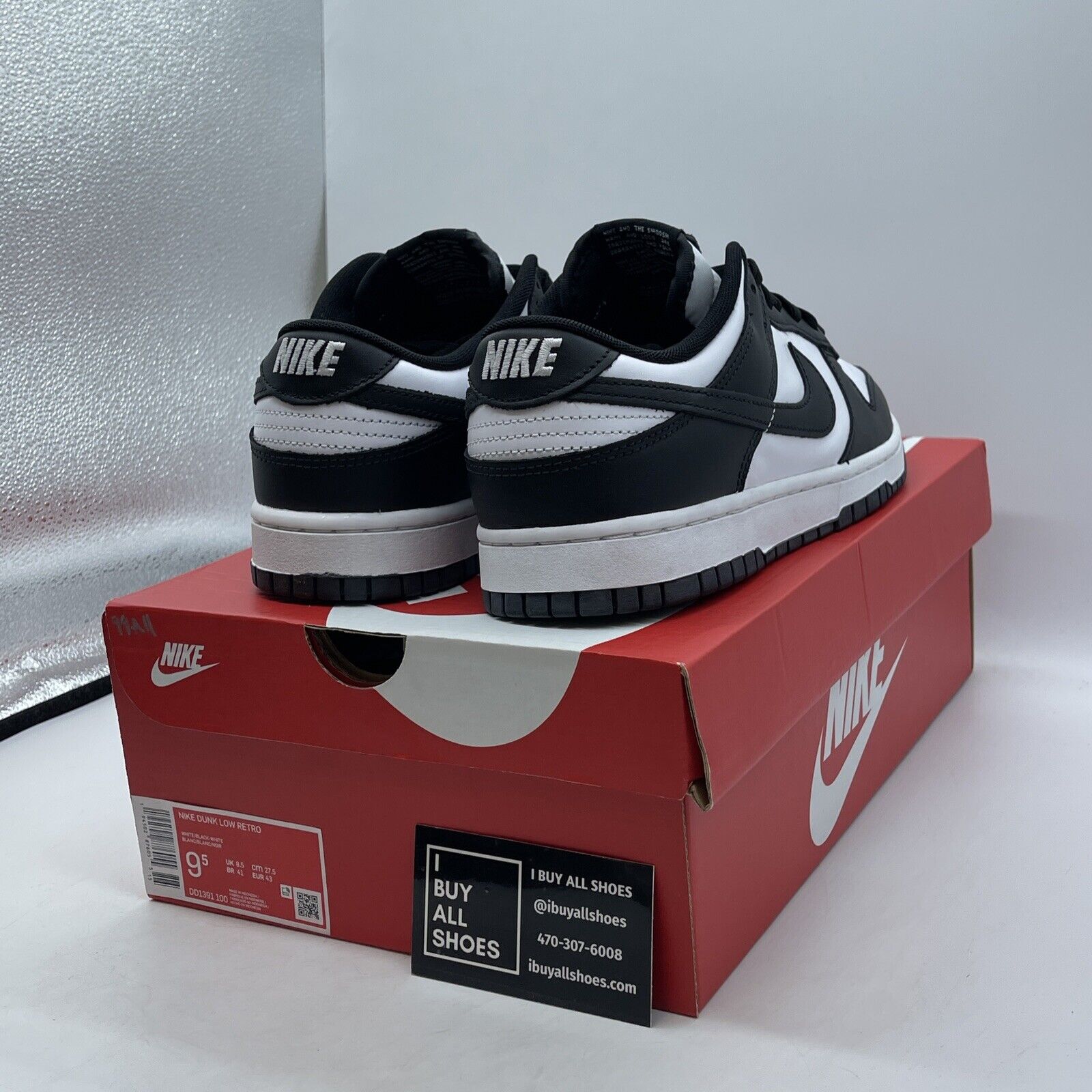 Size 9.5 - Nike Dunk Low Black White Suede Leather  (DD1391-100)