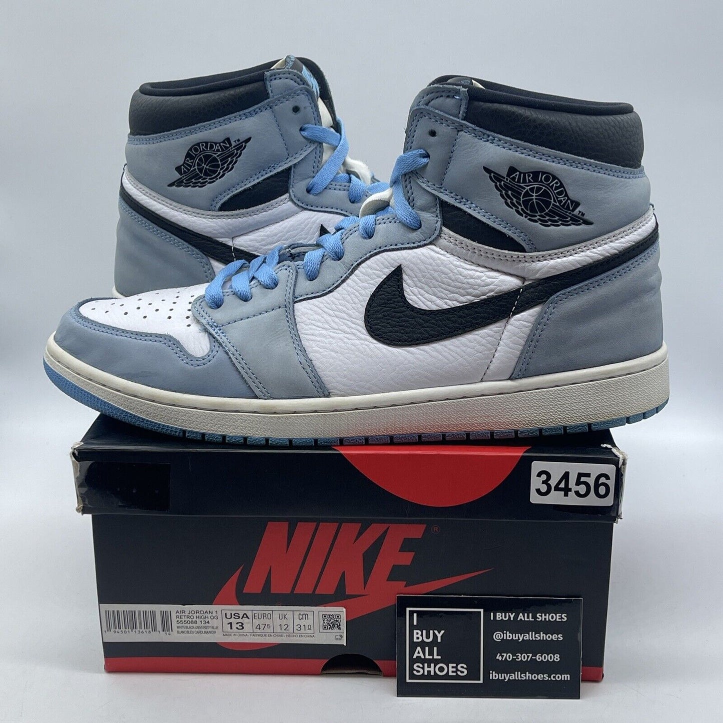 Size 13 - Jordan 1 Retro OG High University Blue White Black Leather (555088-134