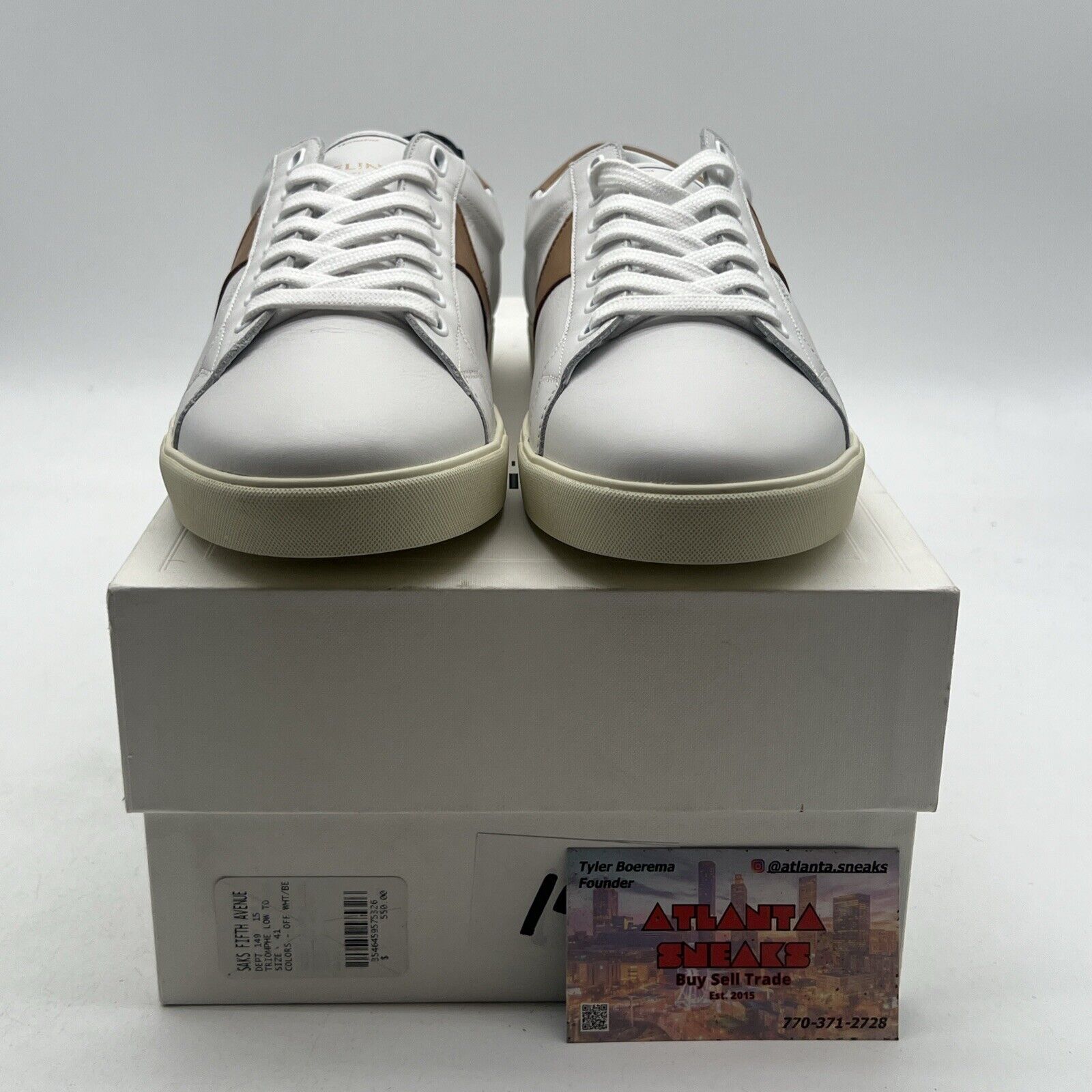 Size 8.5 / 41 - Celine Triomphe Lace-Up Leather Sneaker White/Beige