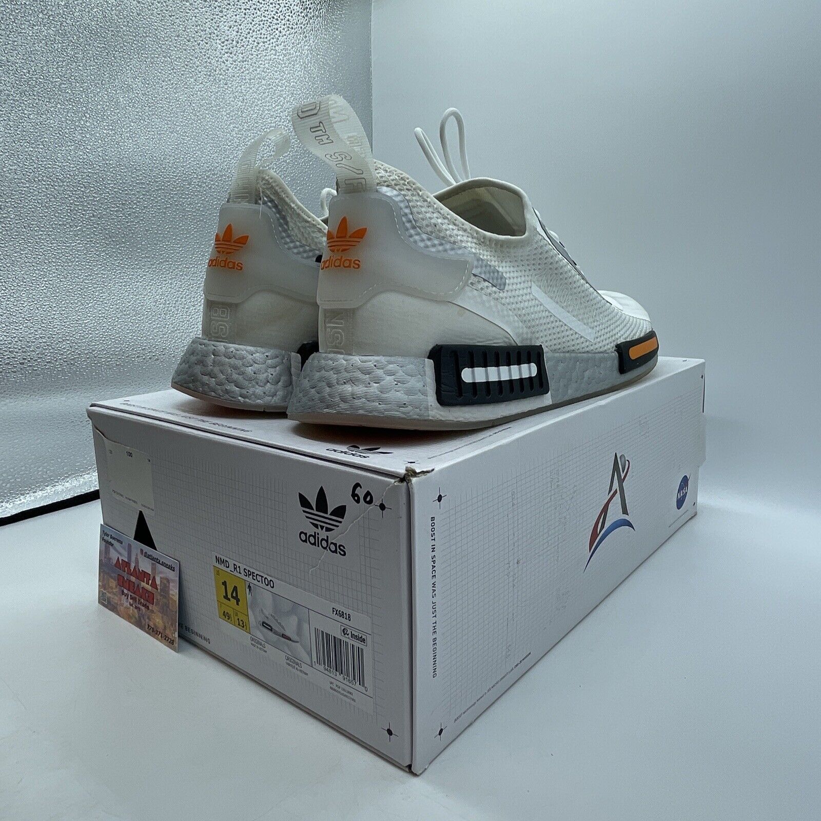 Size 14 - adidas NASA x NMD_R1 Spectoo Footwear White Orange Black (FX6818)