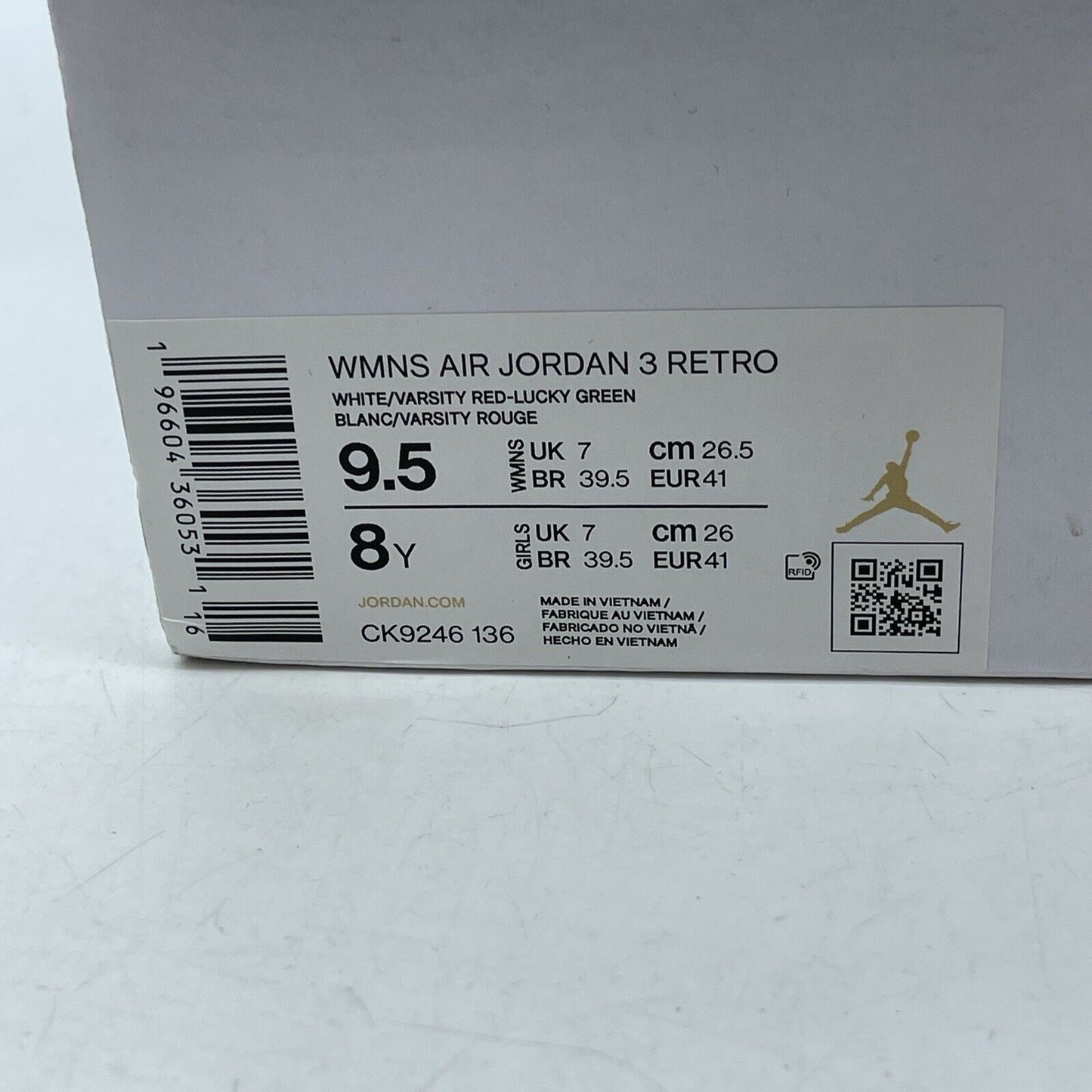 Size 9.5W - Air Jordan 3 Retro Lucky Green White Grey Leather Suede (CK9246-136)