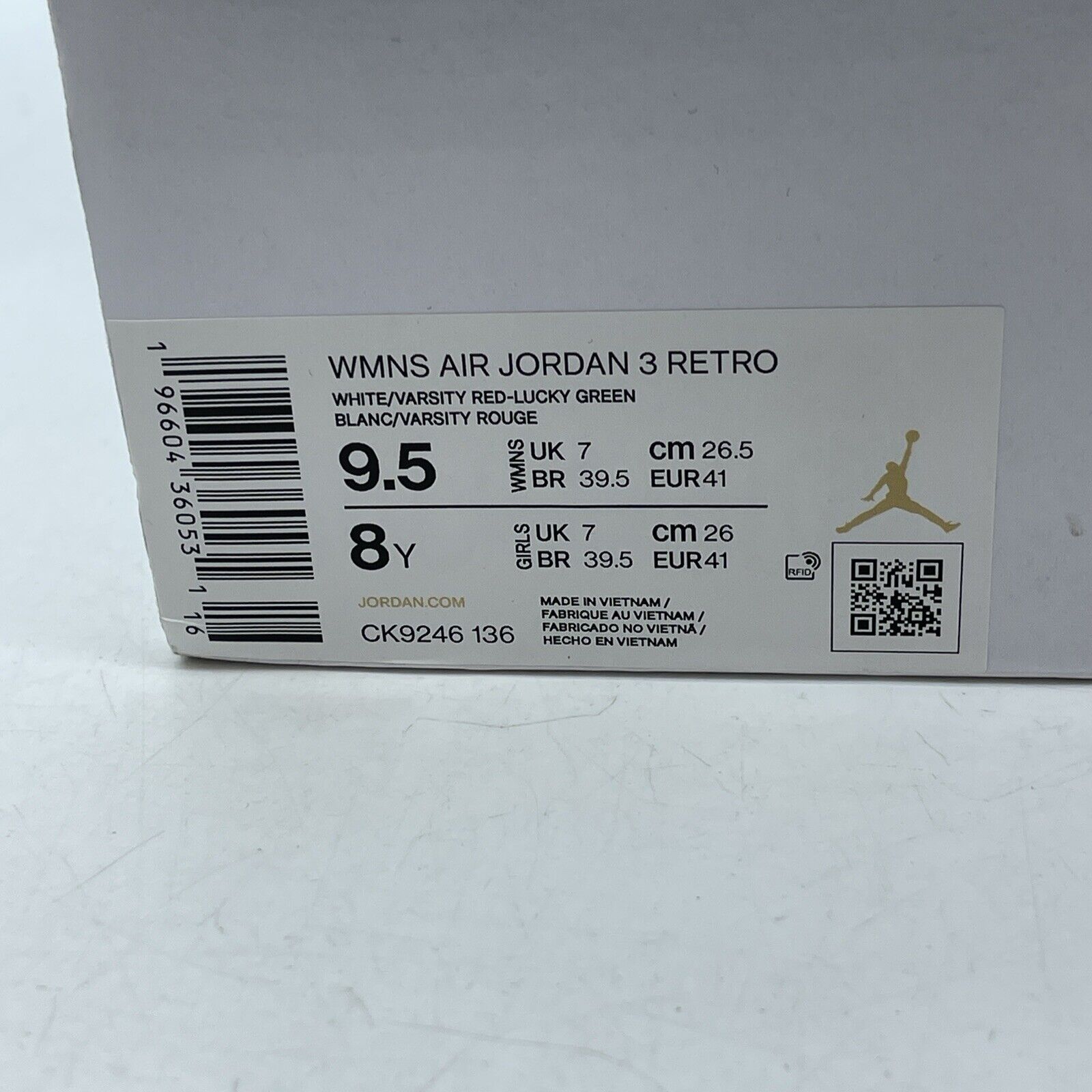 Size 9.5W - Air Jordan 3 Retro Lucky Green White Grey Leather Suede (CK9246-136)