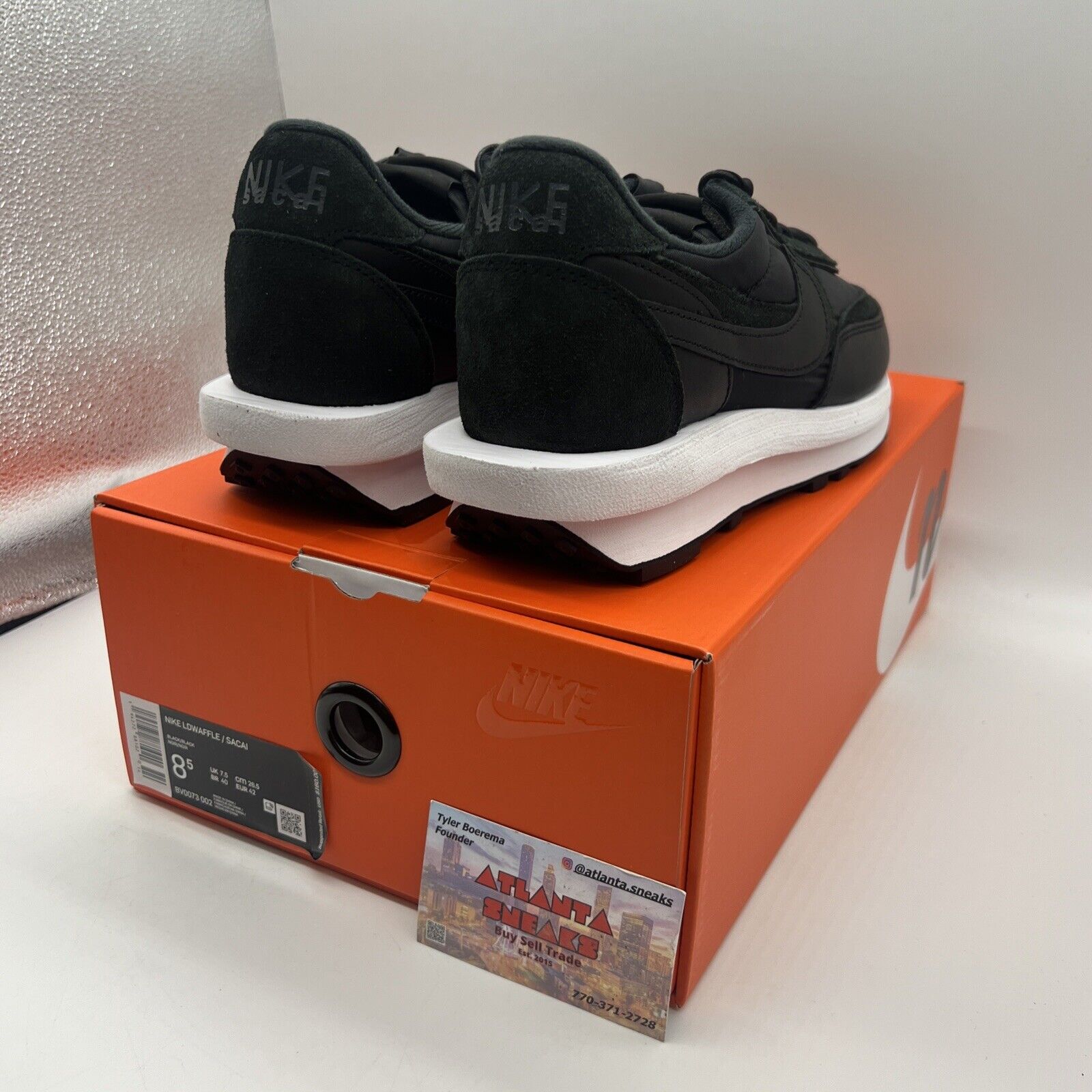 Size 8.5 - Nike sacai x LDWaffle Black Nylon Brand New Oh All White DS Sneakers