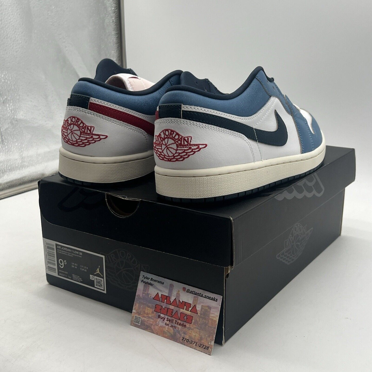 Size 9.5  - Nike Air Jordan 1 Low SE Shoes White Armory Navy (HM3711-144)