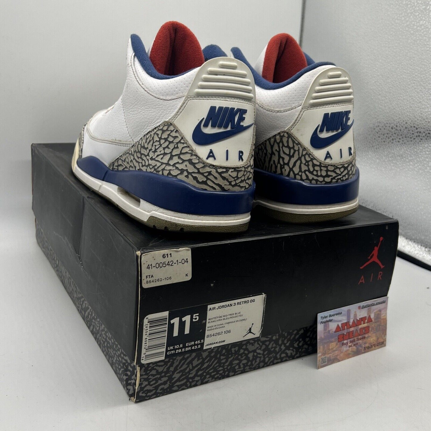 Size 11.5 - Jordan 3 Retro OG Mid True Blue White Blue Red Leather Used