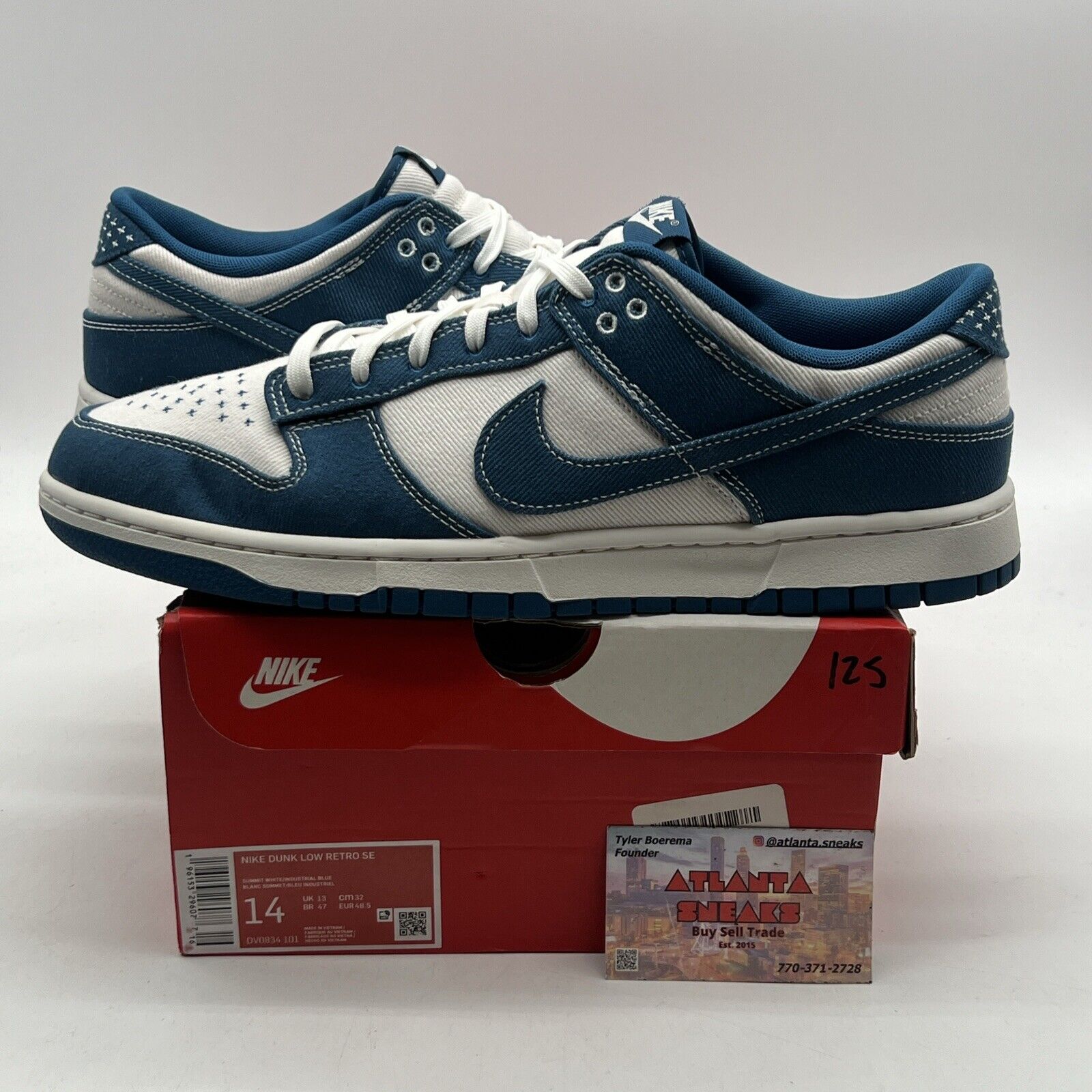 Size 14 - Nike Dunk Low SE Sashiko - Industrial Blue White (DV0834-101)