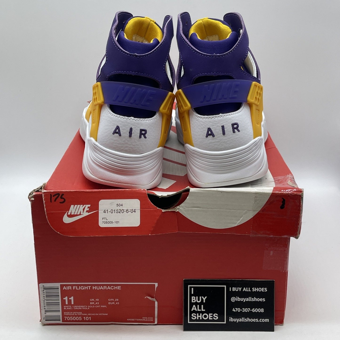Size 11 - Nike Air Flight Huarache Lakers White Suede Leather (705005-101)