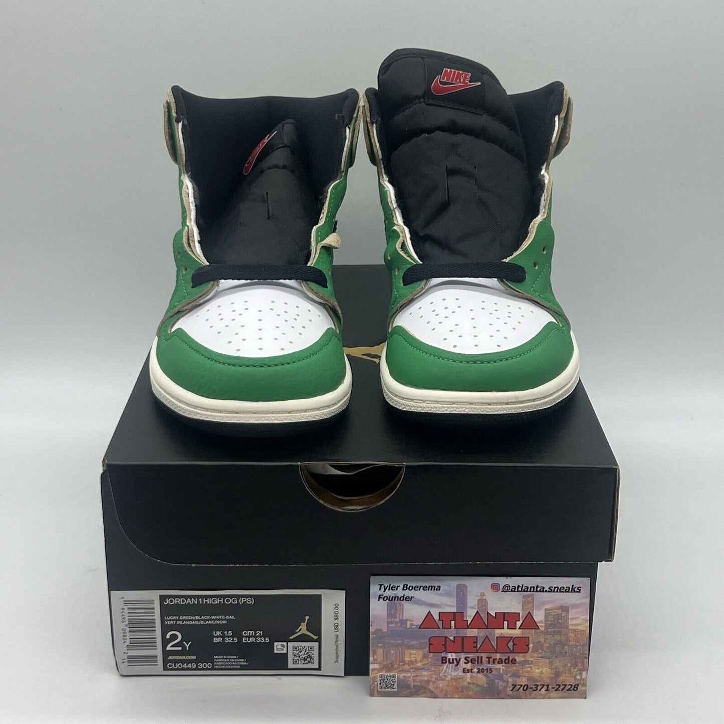 Nike Air Jordan 1 High OG Preschool (PS) Lucky Green SIZE 2Y CU0449-300 Og All