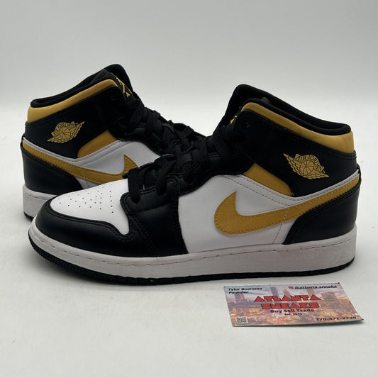 Size 7 - Air Jordan 1 Mid Black University Gold White Yellow Leather 554725-177