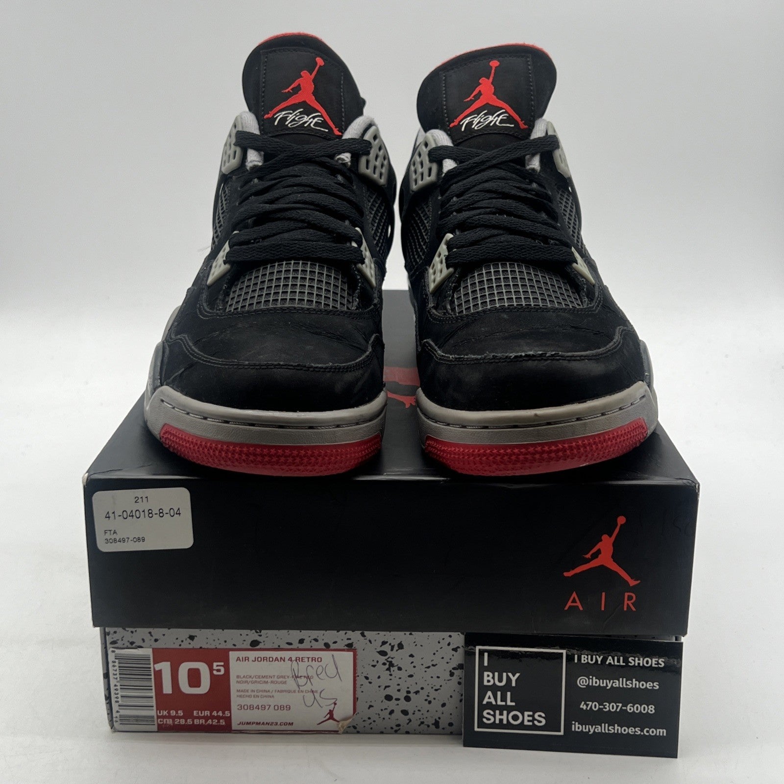 Size 10.5 - Air Jordan 4 Retro bred release 2012 (308497-089)
