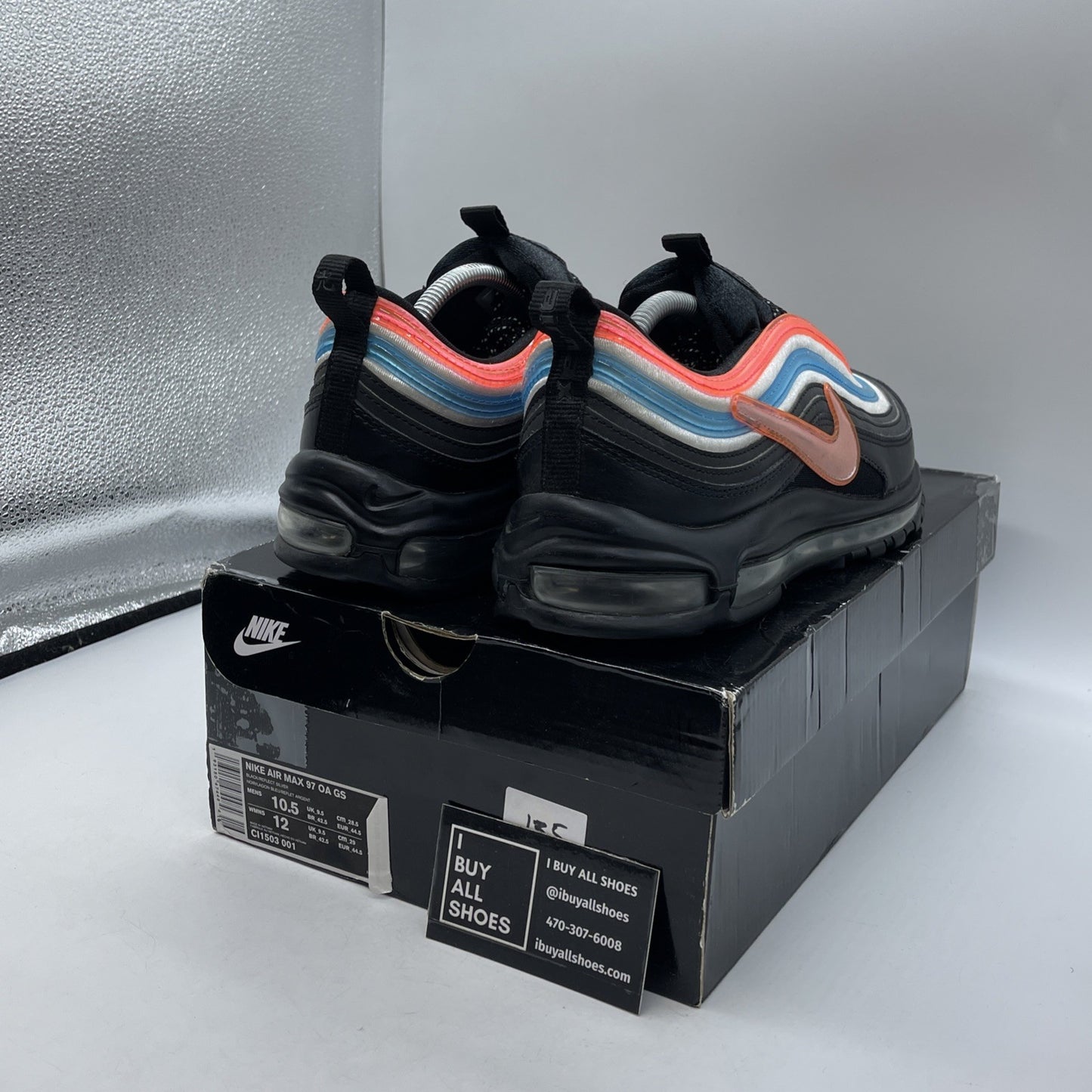 Size 10.5 - Nike Air Max 97 On Air: Neon Seoul  Black Blue Leather (CI1503-001)