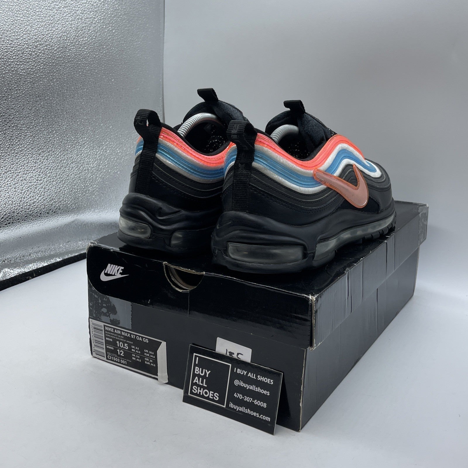 Size 10.5 - Nike Air Max 97 On Air: Neon Seoul  Black Blue Leather (CI1503-001)