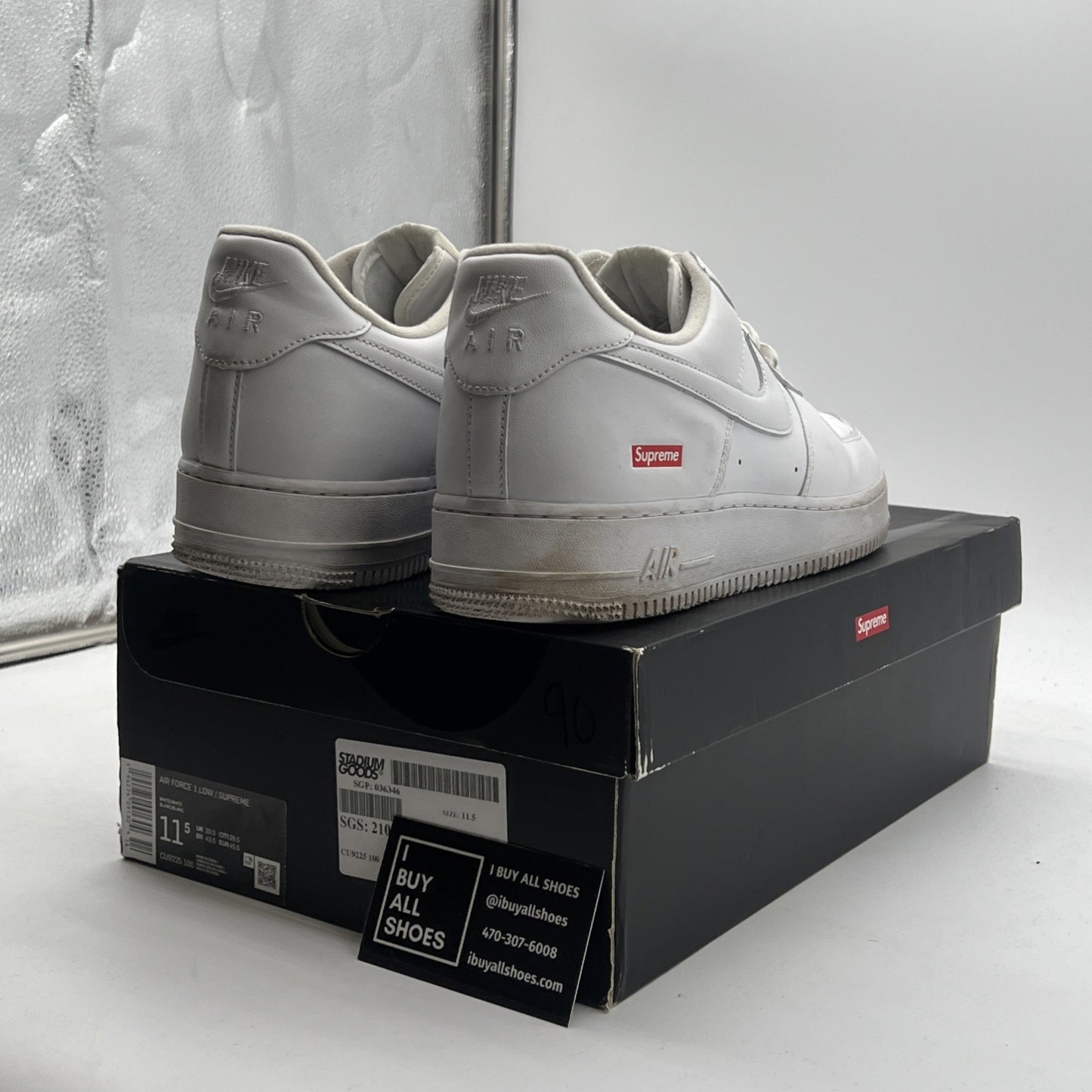 Size 11.5 - Nike Air Force 1 x Supreme Low Box Logo - White (CU9225-100)