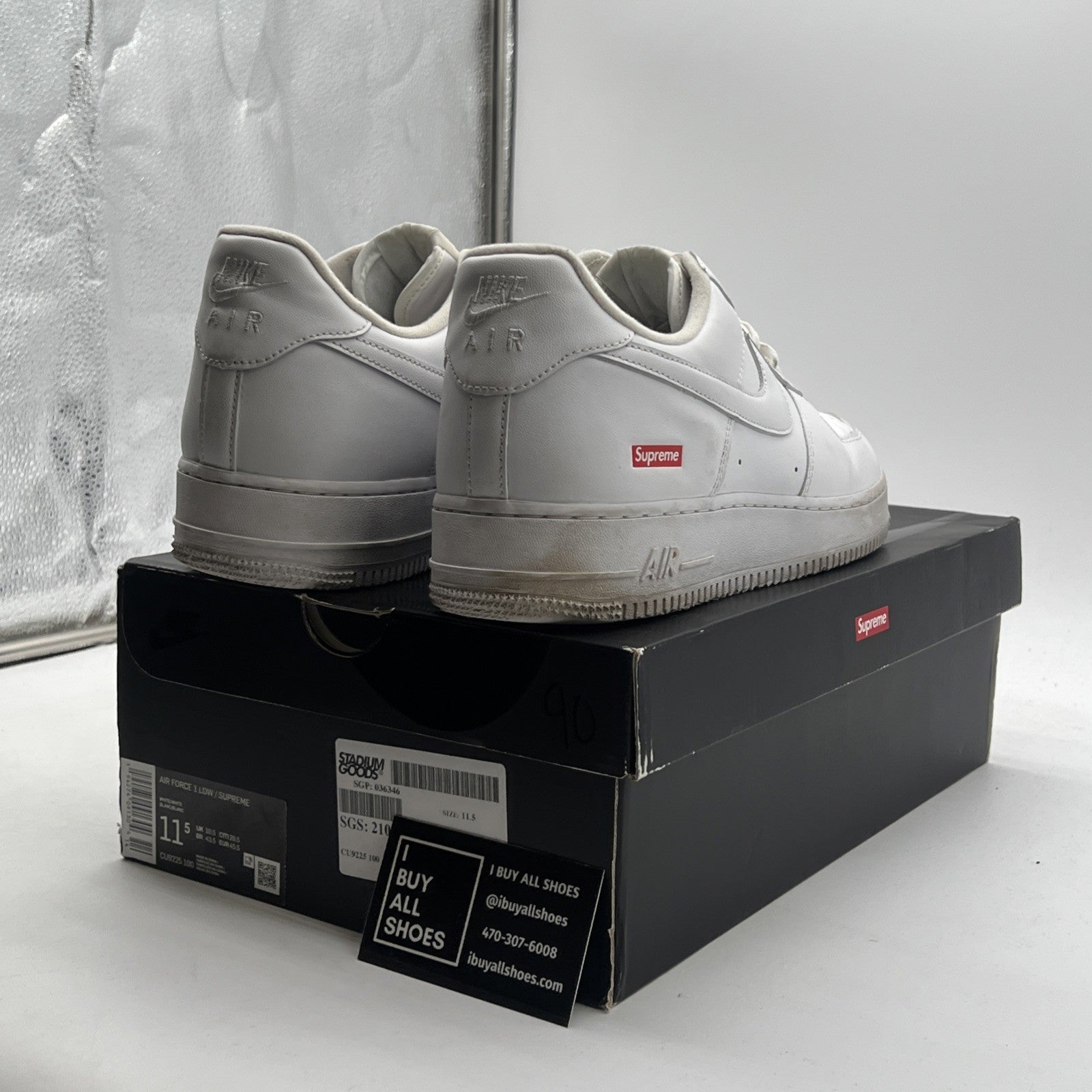 Size 11.5 - Nike Air Force 1 x Supreme Low Box Logo - White (CU9225-100)