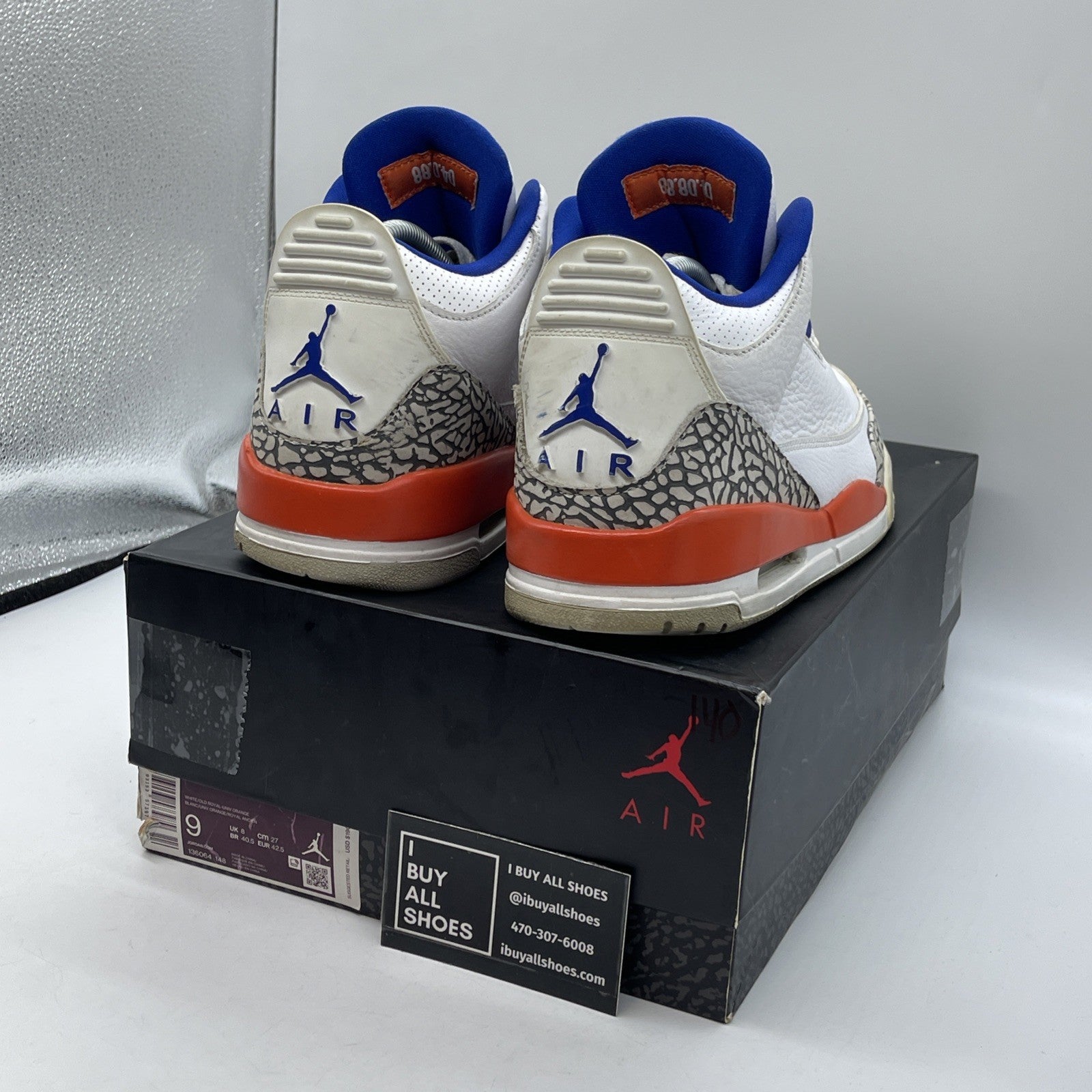 Size 9 - Air Jordan 3 Retro Knicks White Orange Grey Suede Leather (136064-148)