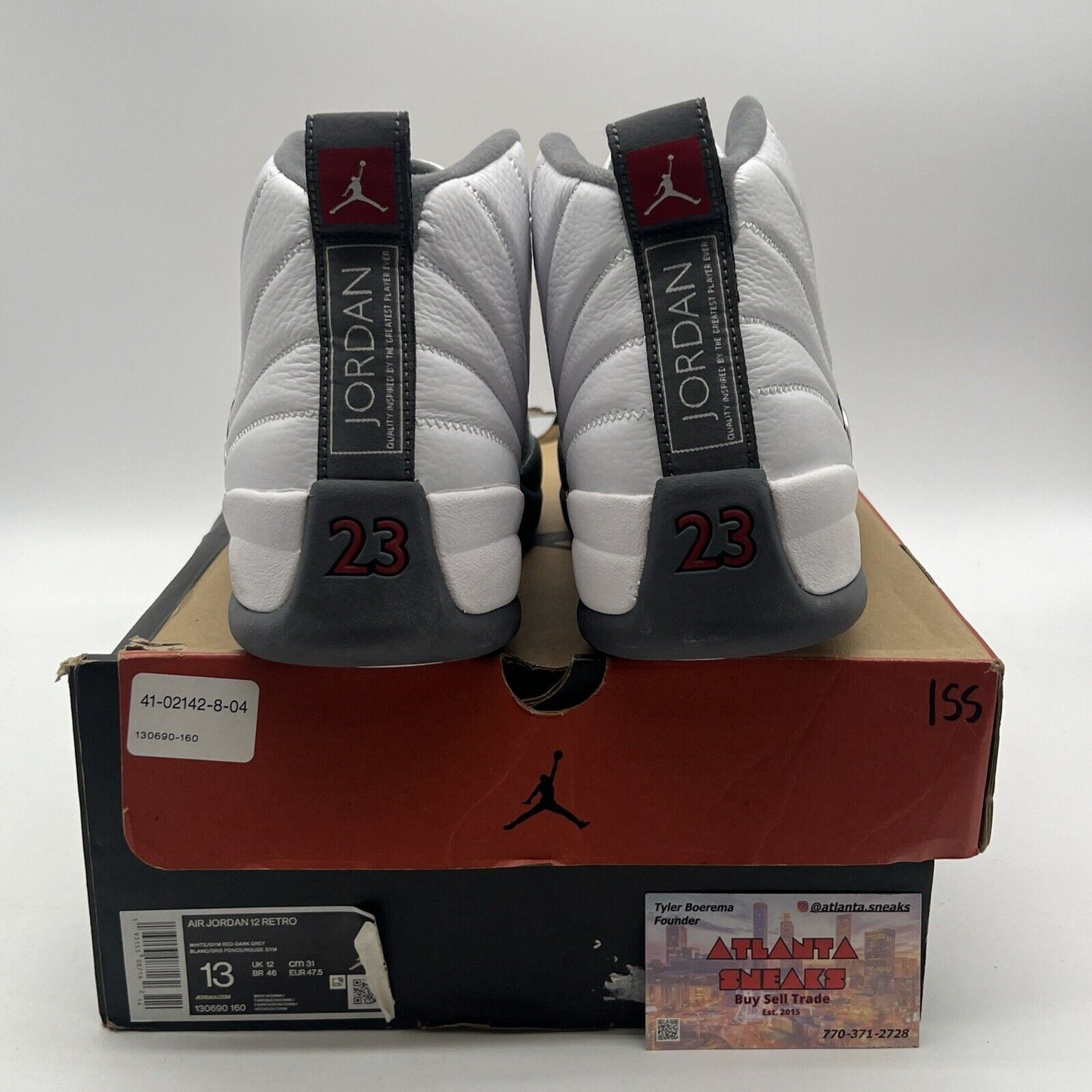 Size 13 - Air Jordan 12 Retro Dark Grey White Leather (130690-160)