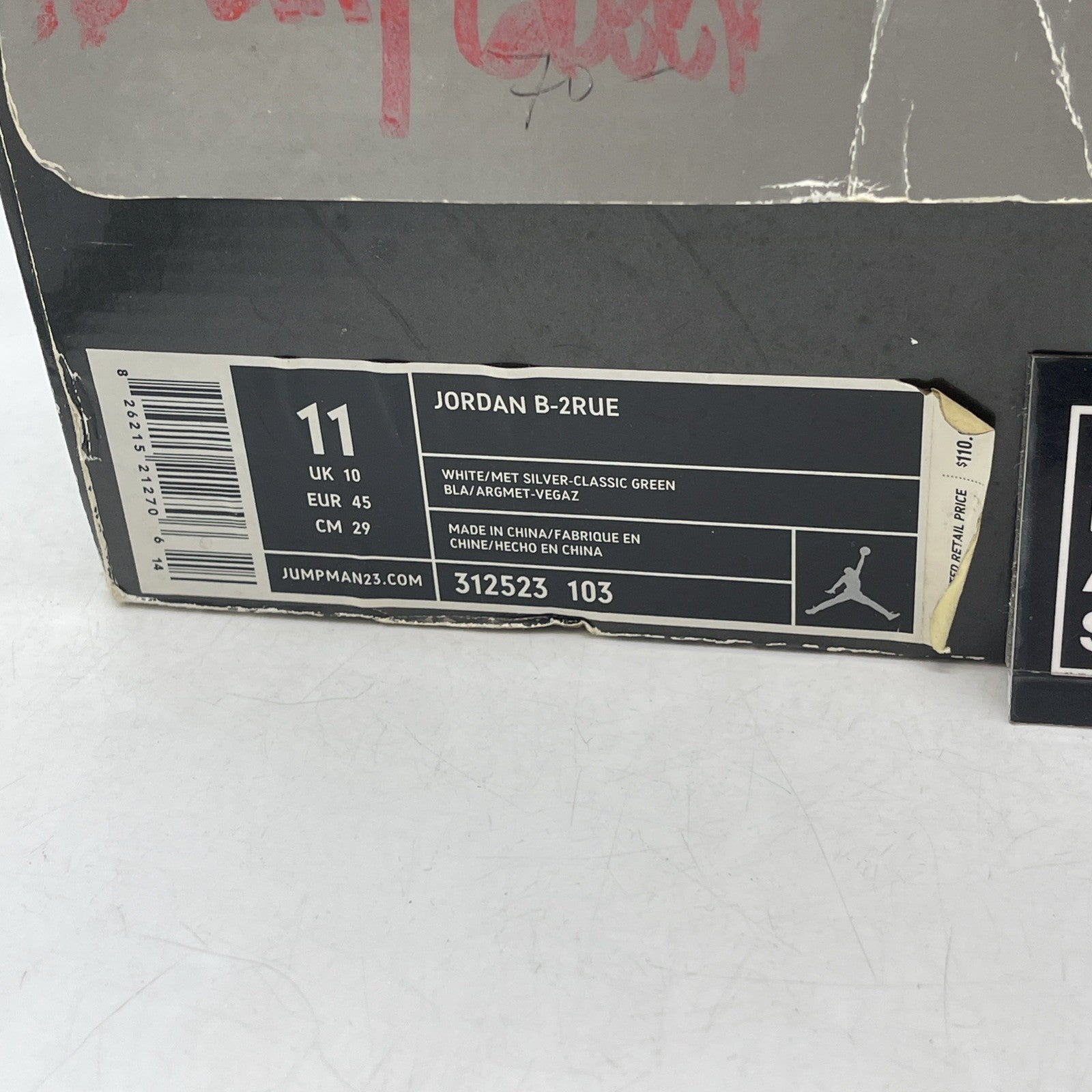 Size 11 - Nike Air Jordan Leather B'2rue 11 White Silver Green (312523 2005)
