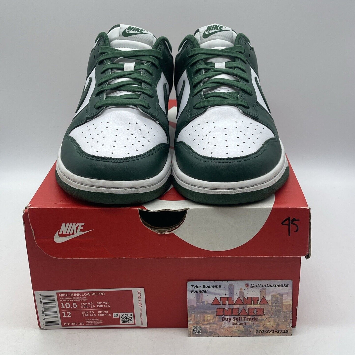 Size 10.5 - Nike Dunk Low Michigan State Green White Leather (DD1391-101)