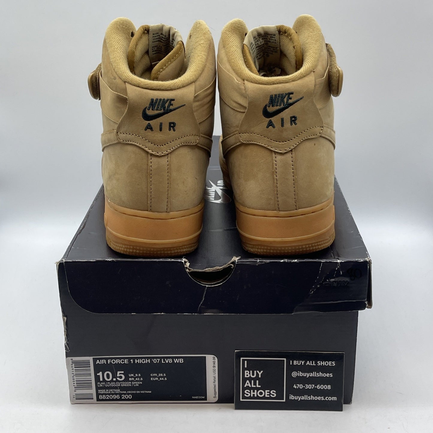 Size 10.5 - Nike Air Force 1 '07 LV8 WB High Flax Brown Suede (882096-200)