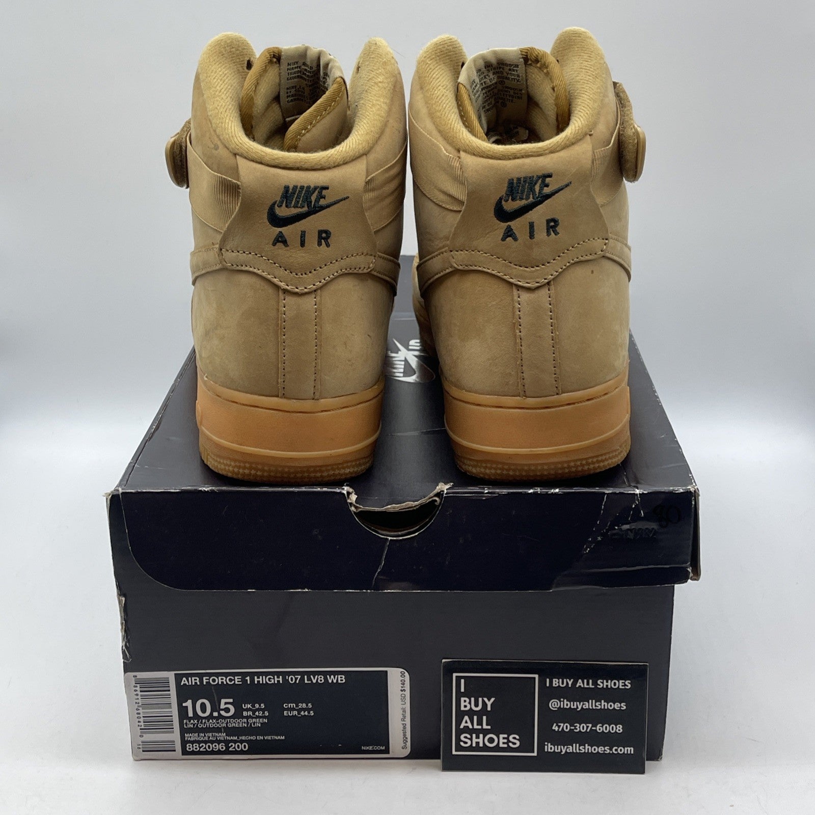 Size 10.5 - Nike Air Force 1 '07 LV8 WB High Flax Brown Suede (882096-200)