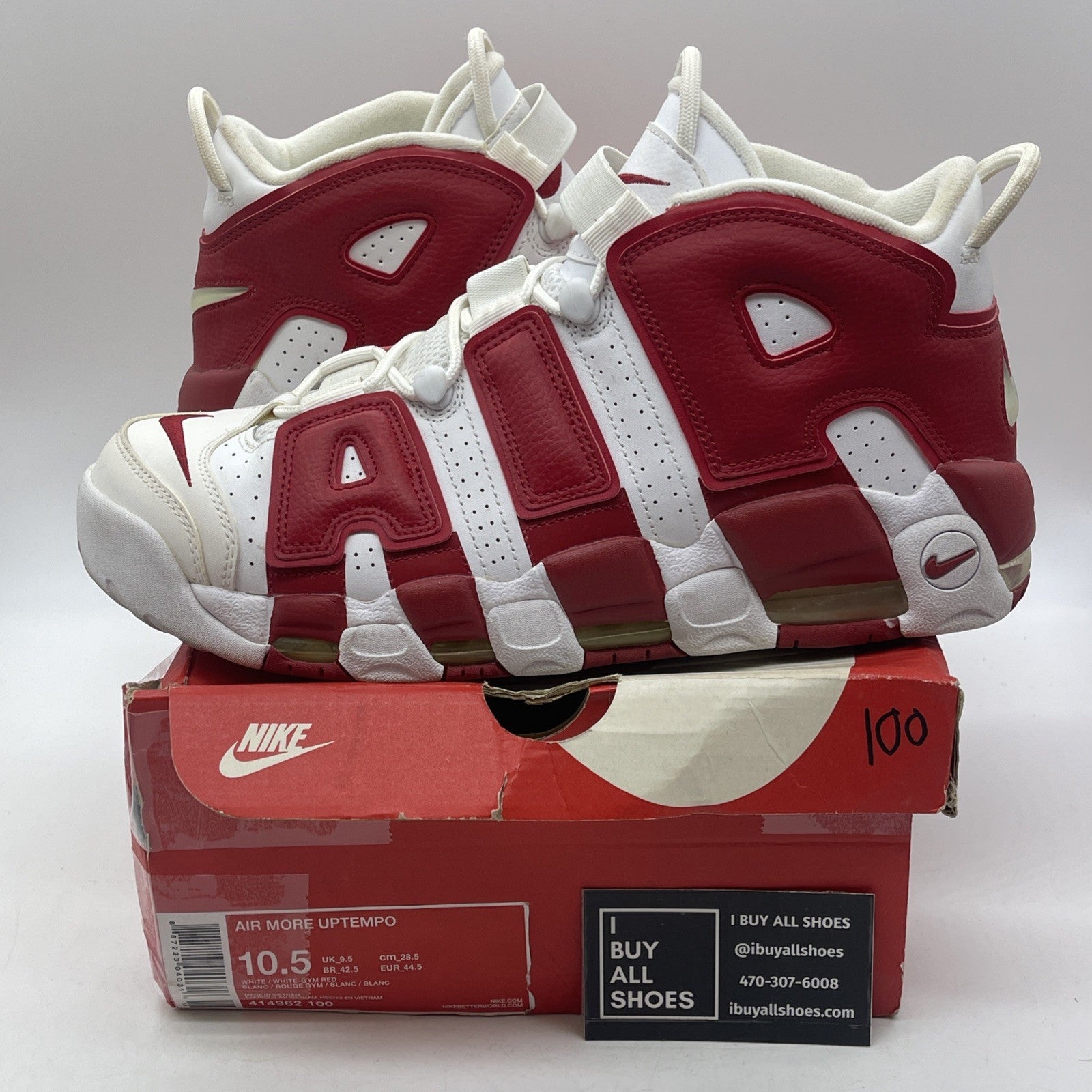 Size 10.5 - Nike Air More Uptempo White Red Leather (414962-100)