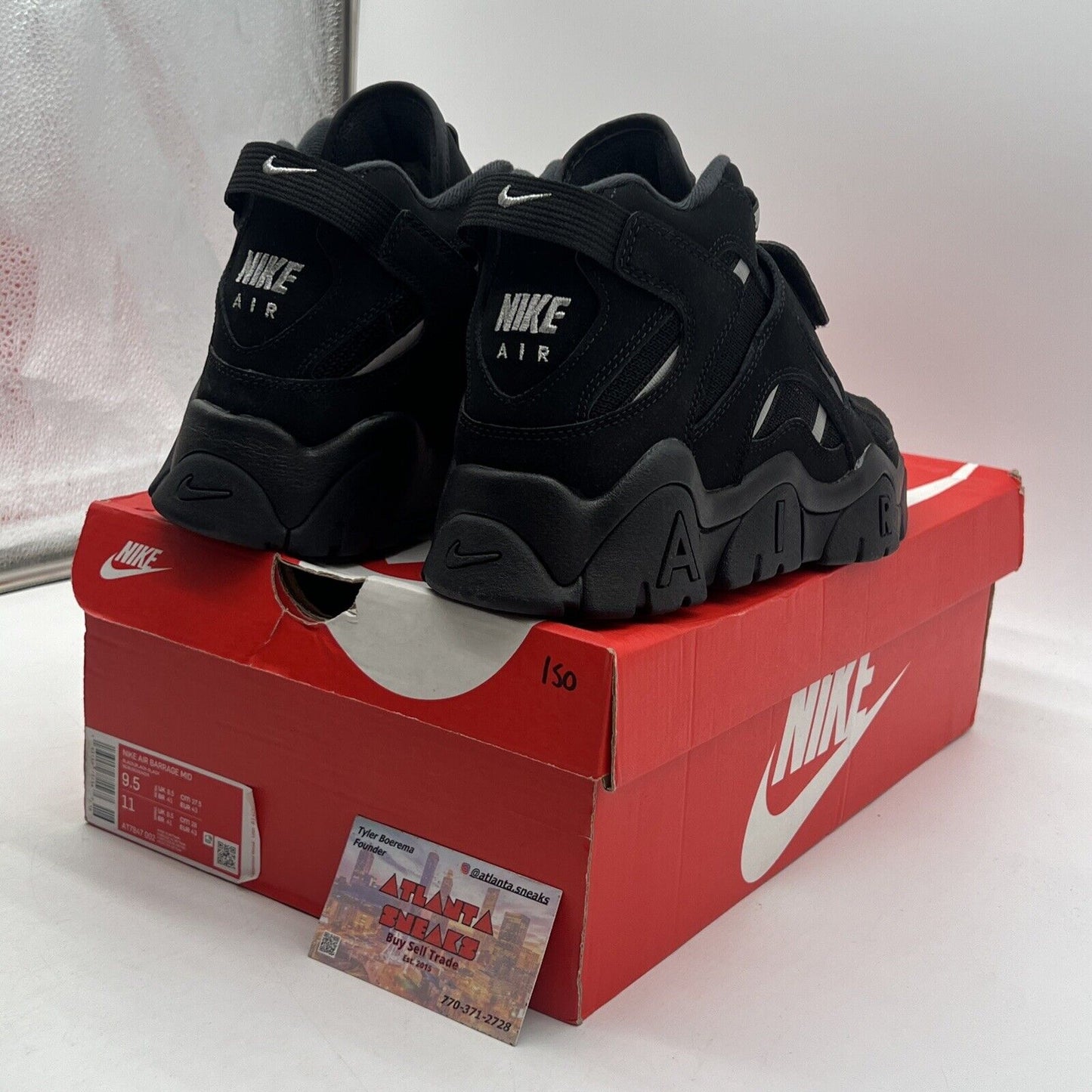 Size 9.5 - Nike Air Barrage Mid Black White Suede (AT7847-002)