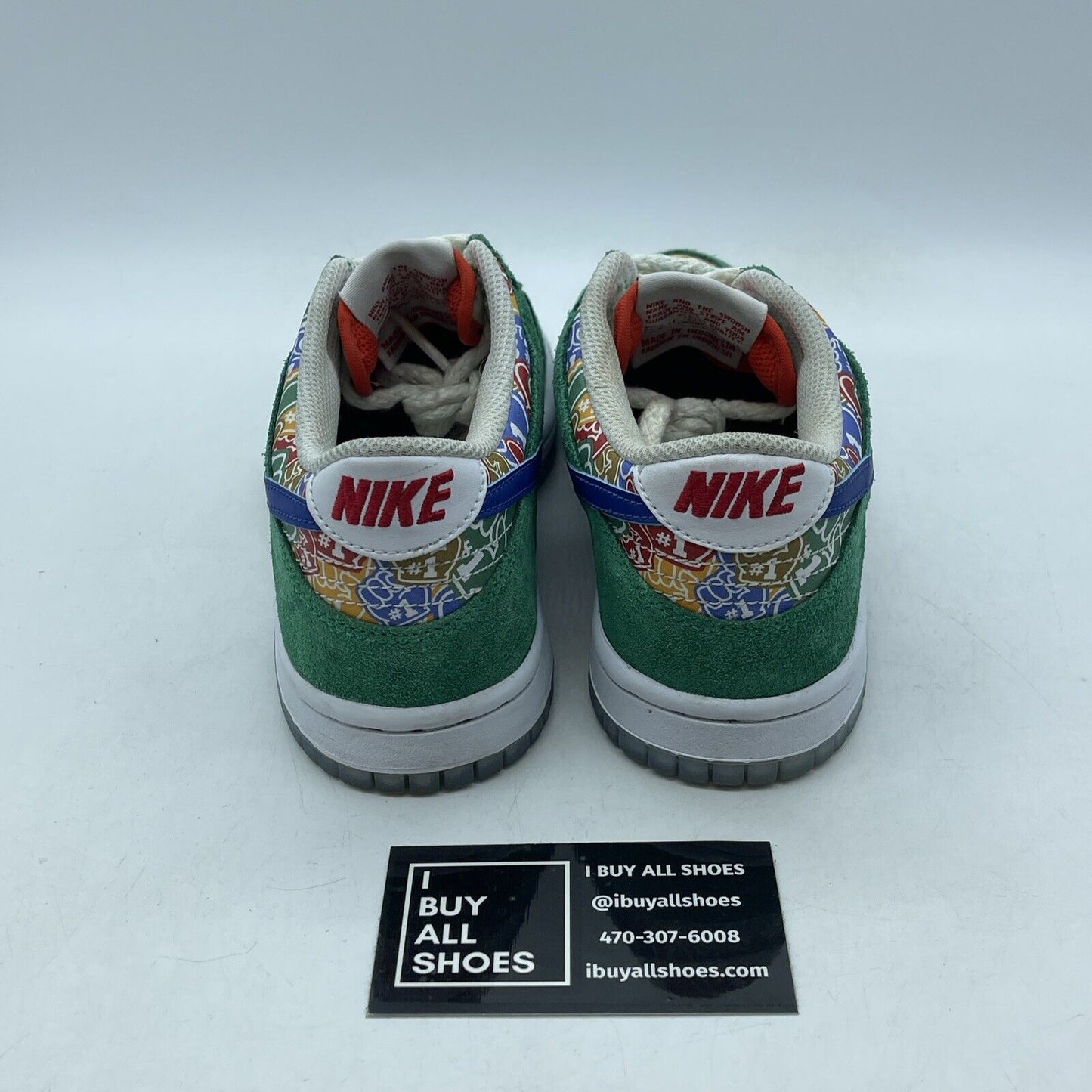 Size 4Y - Nike Dunk Low Foam Finger Green White Red Suede Leather (DZ5299-300)