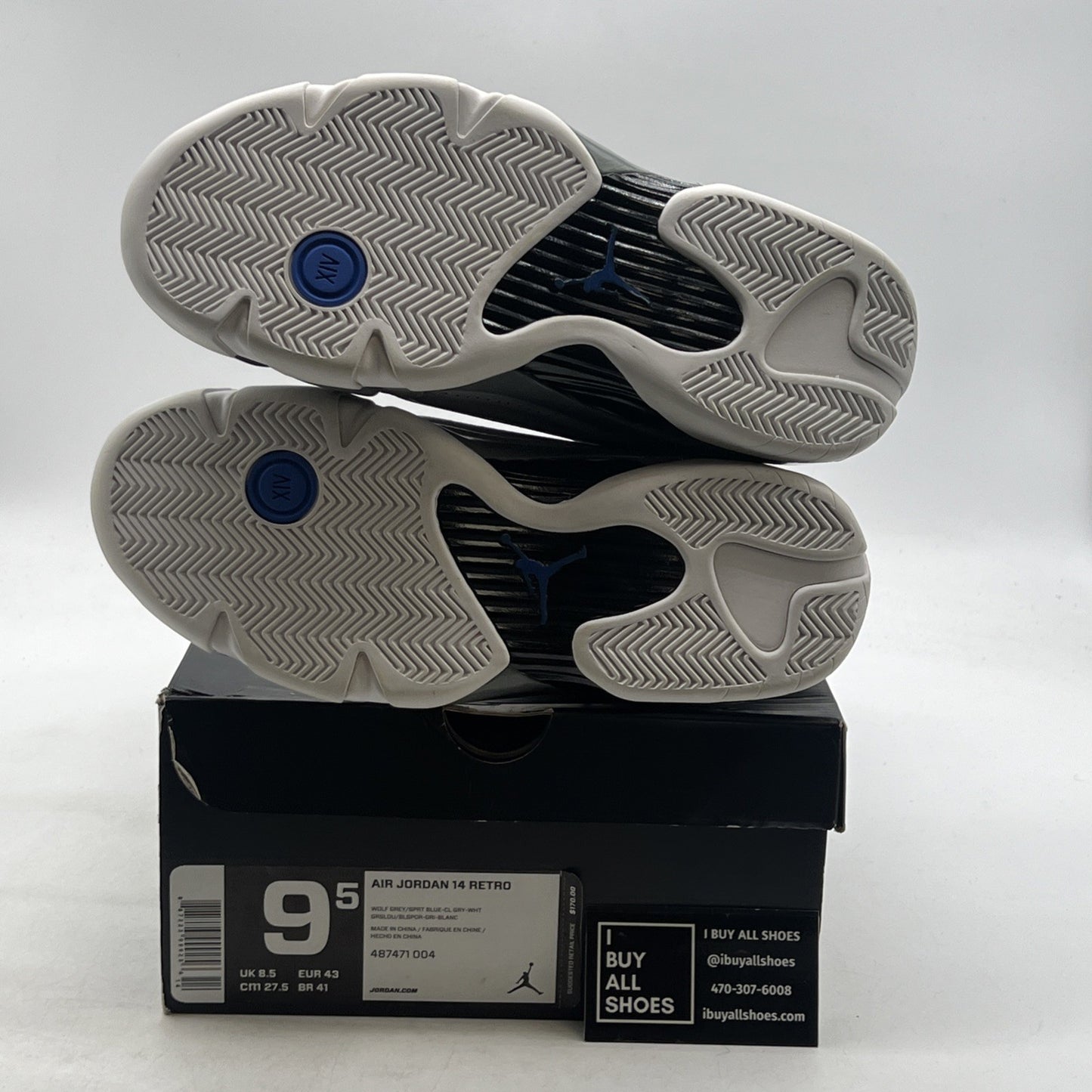 Size 9.5 - Air Jordan 14 Retro Wolf Grey (487471-004)
