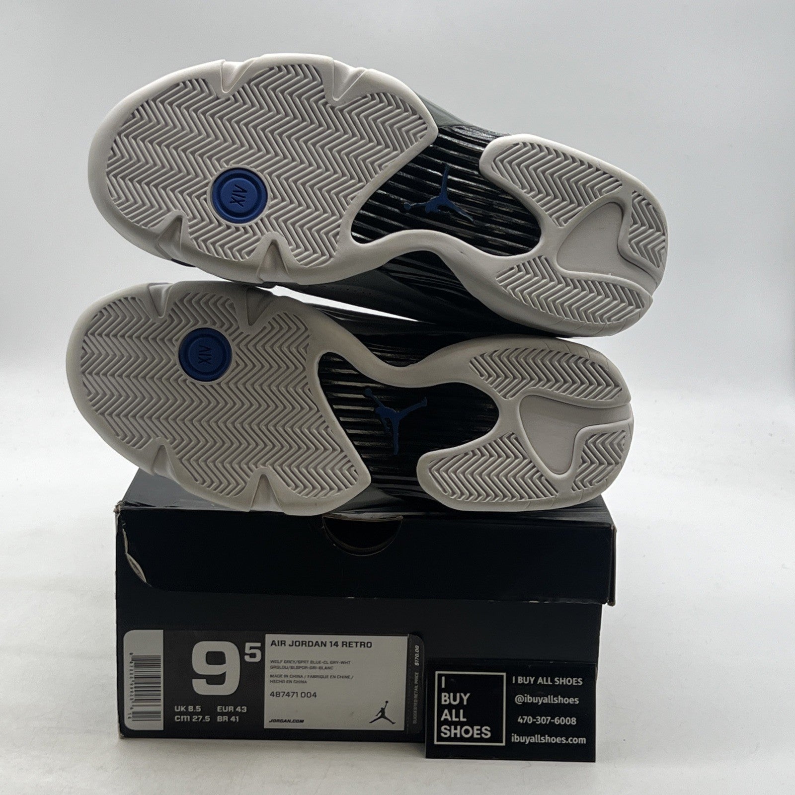 Size 9.5 - Air Jordan 14 Retro Wolf Grey (487471-004)