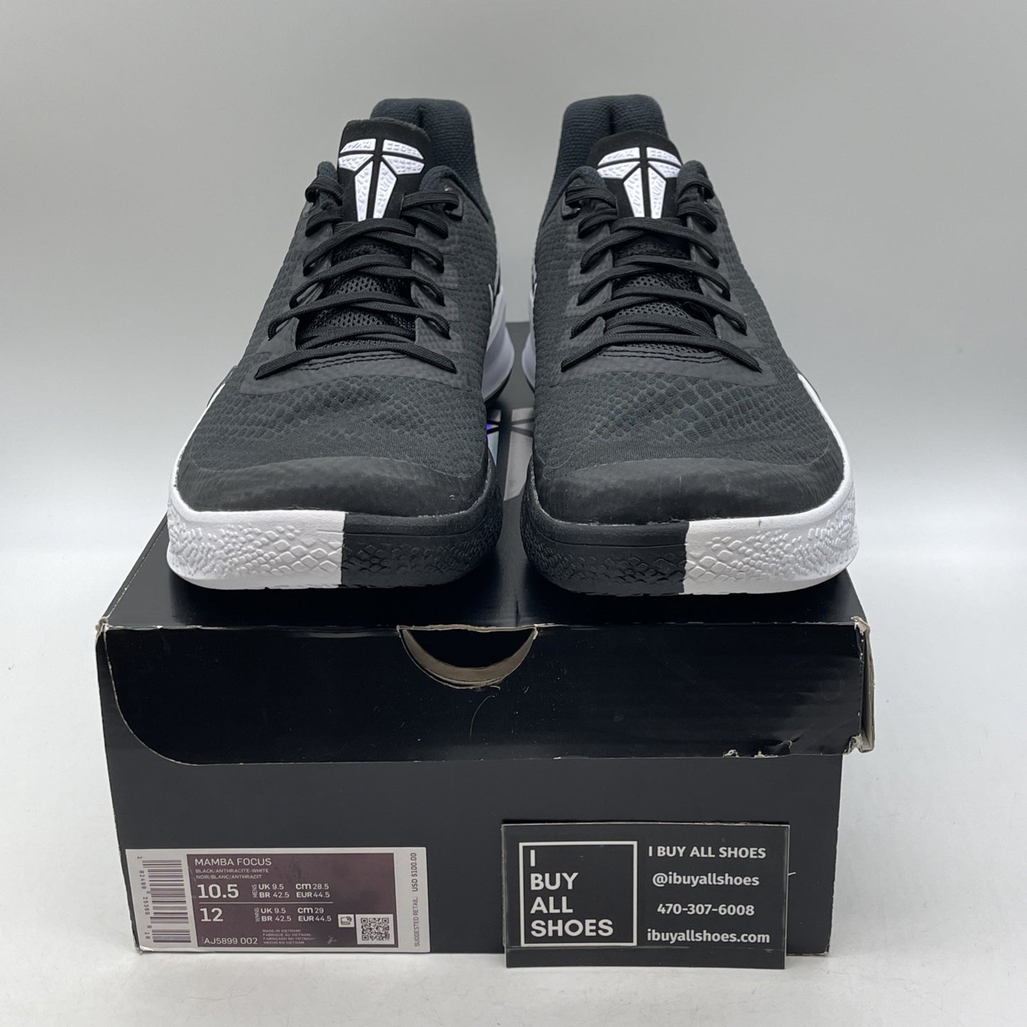 Size 10.5 - Nike Mamba Focus Black White Leather Suede (AJ5899-002)