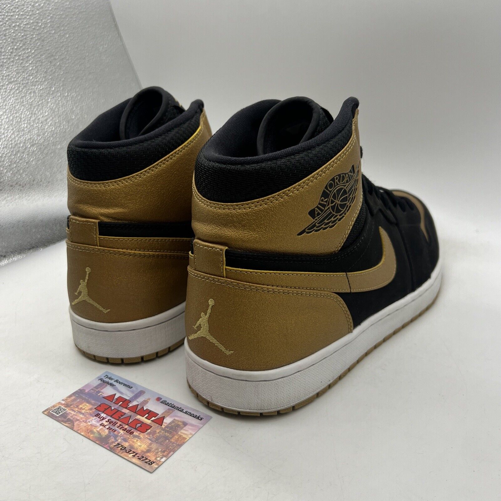 Size 14 - Air Jordan 1 Retro High Melo Black Gold White Suede (332550-026)