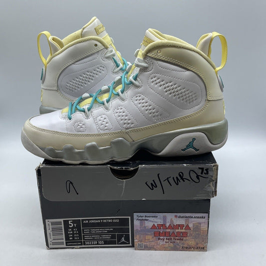 Size 5Y - Nike Air Jordan 9 Retro White Turquoise Metallic Silver (302359-105)