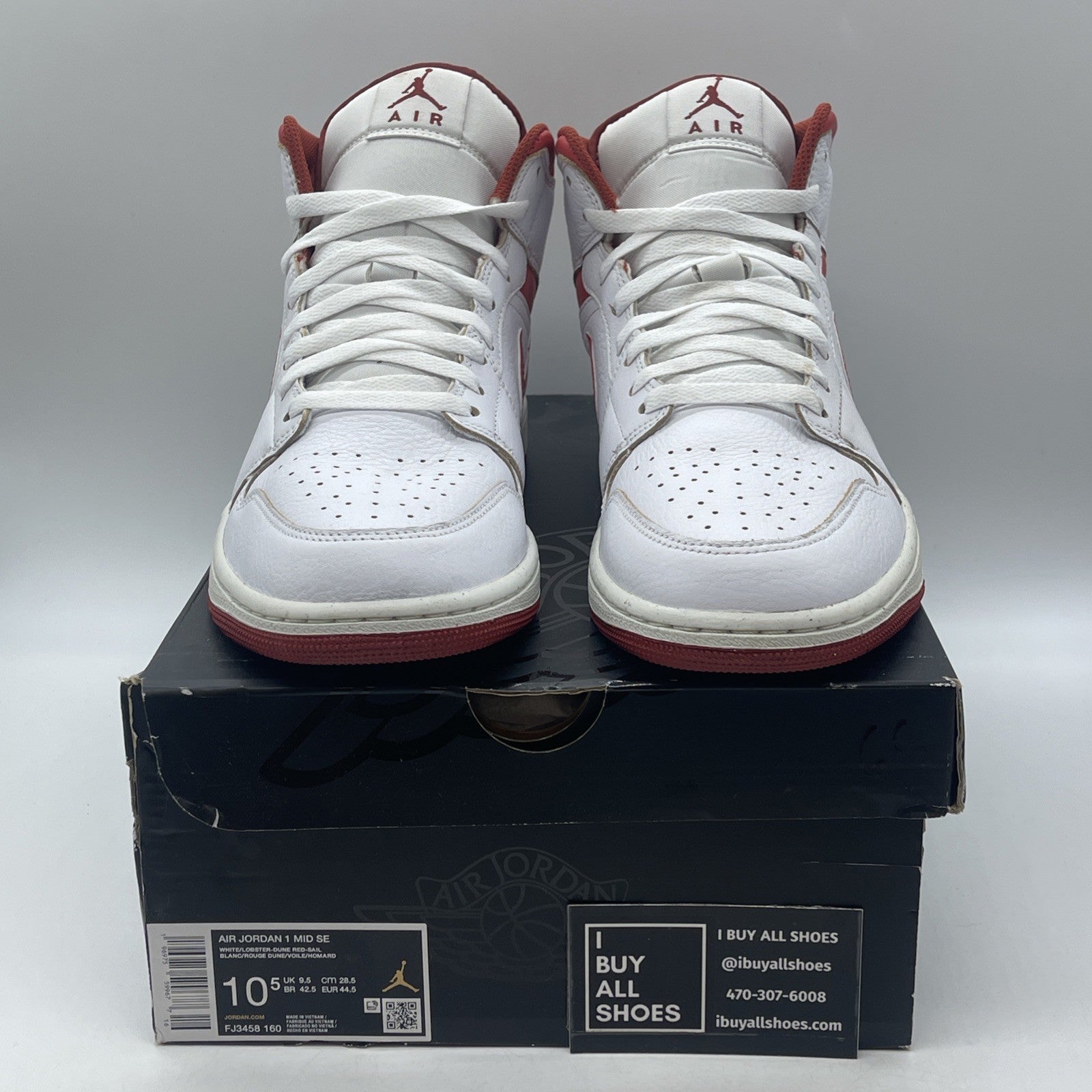 Size 10.5 - Air Jordan 1 Mid SE White Dune Red Leather (FJ3458-160)