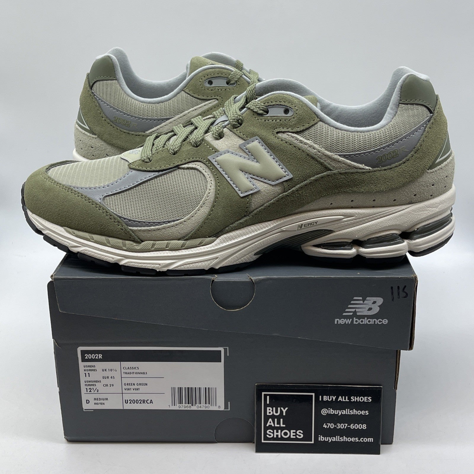 Size 11 - New Balance 2002R Dark Olivine Green Silver Suede Leather ( U2002rca