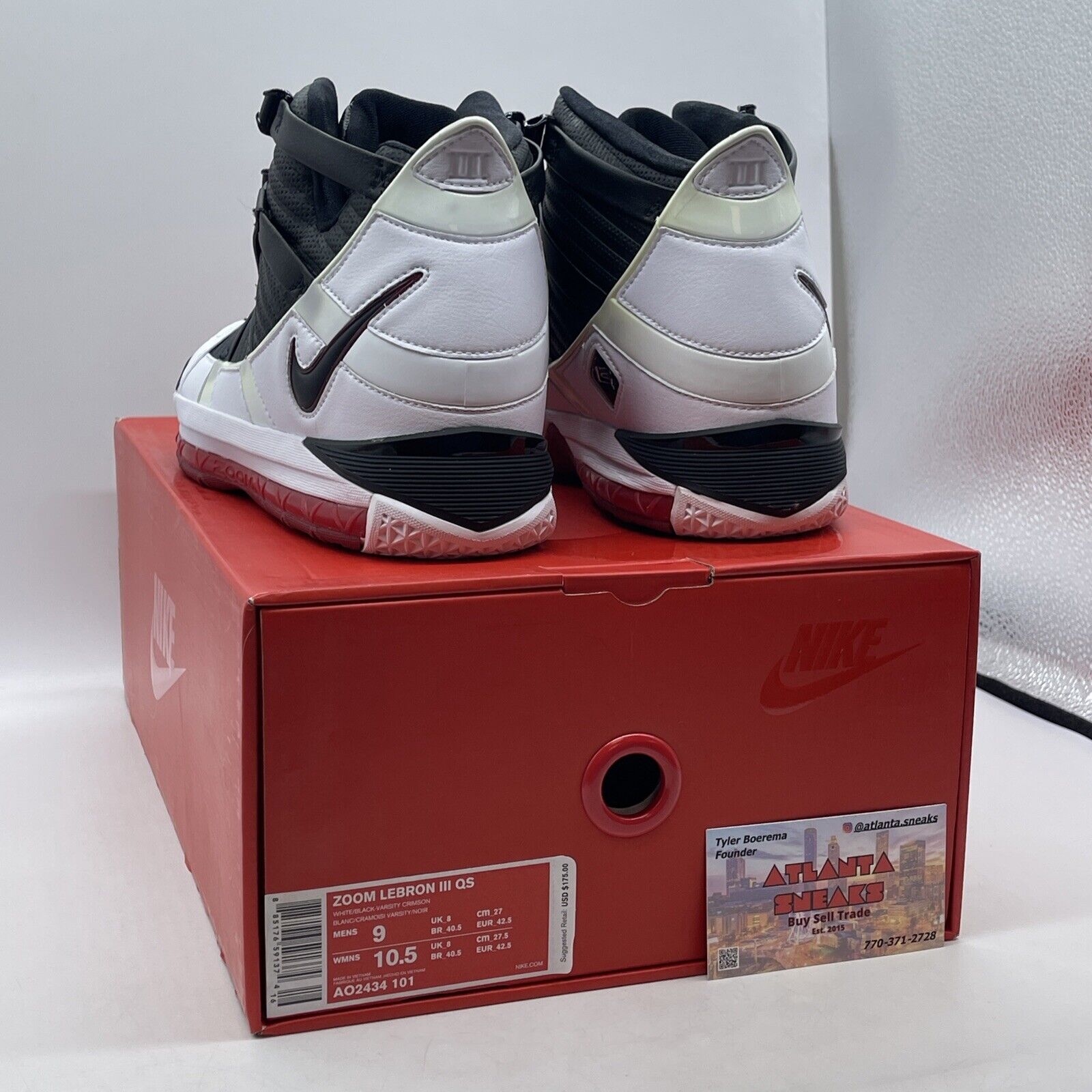 Size 9 - Nike Zoom LeBron 3 Retro QS 2019 Home Black White Red (AO2434-101)