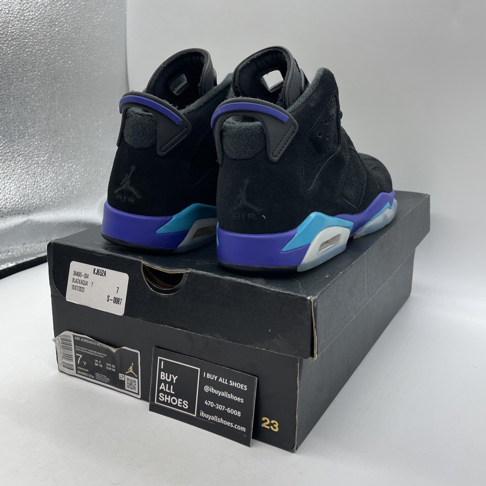 Size 7Y (GS) - Jordan 6 Retro Mid Aqua Black Blue Suede (384665-004)