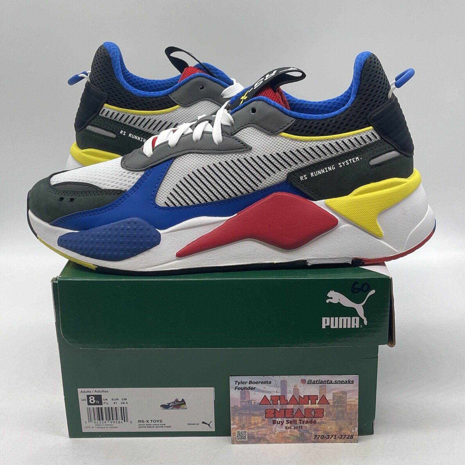 Size 8.5 - PUMA RS-X Toys White Yellow Red Black Suede Leather (369449-02)