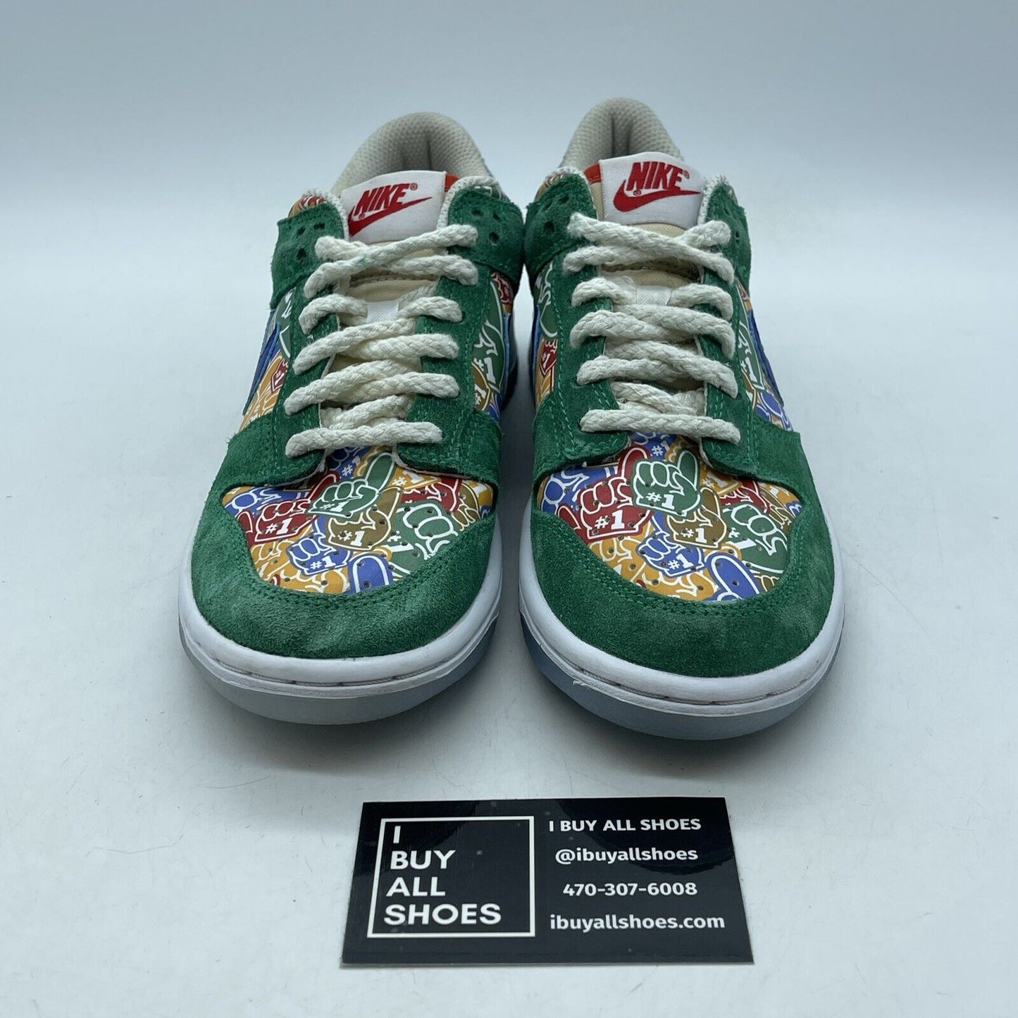 Size 4Y - Nike Dunk Low Foam Finger Green White Red Suede Leather (DZ5299-300)