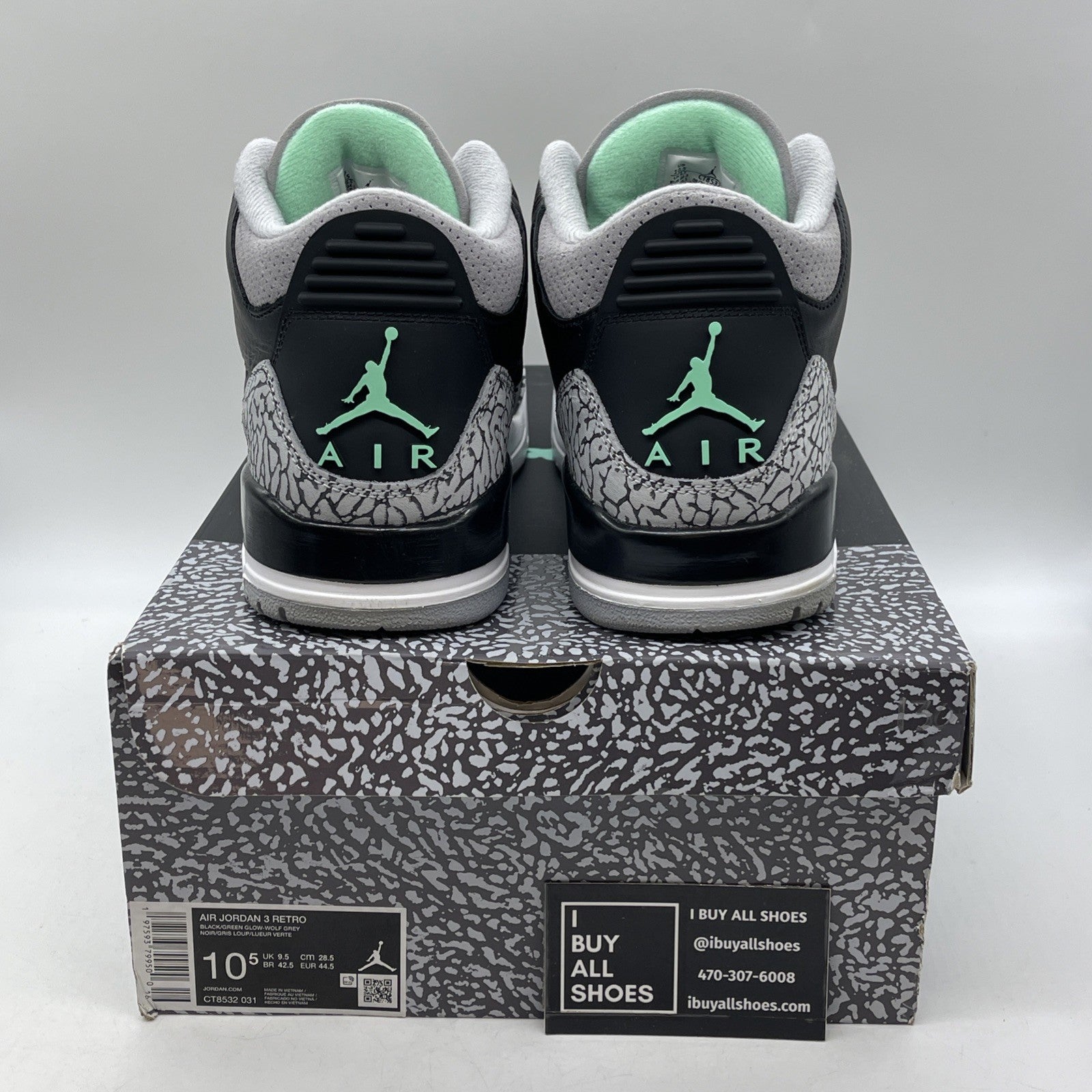 Size 10.5 - Air Jordan 3 Retro Green Glow Black Suede Leather (CT8532-031)