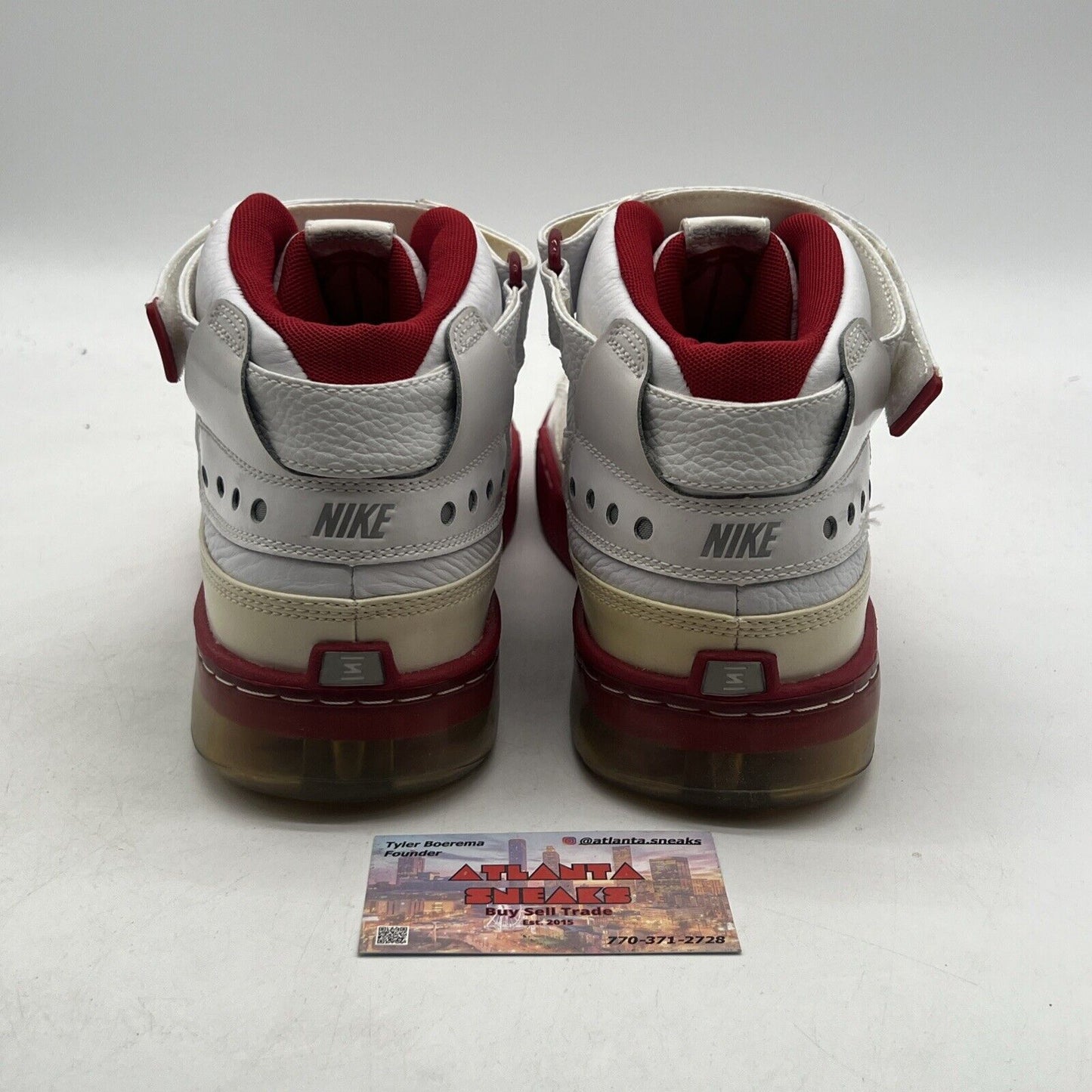 Size 11-Nike Mens Shox Spotlight (315836-111) Mid Top White Red Basketball Shoes
